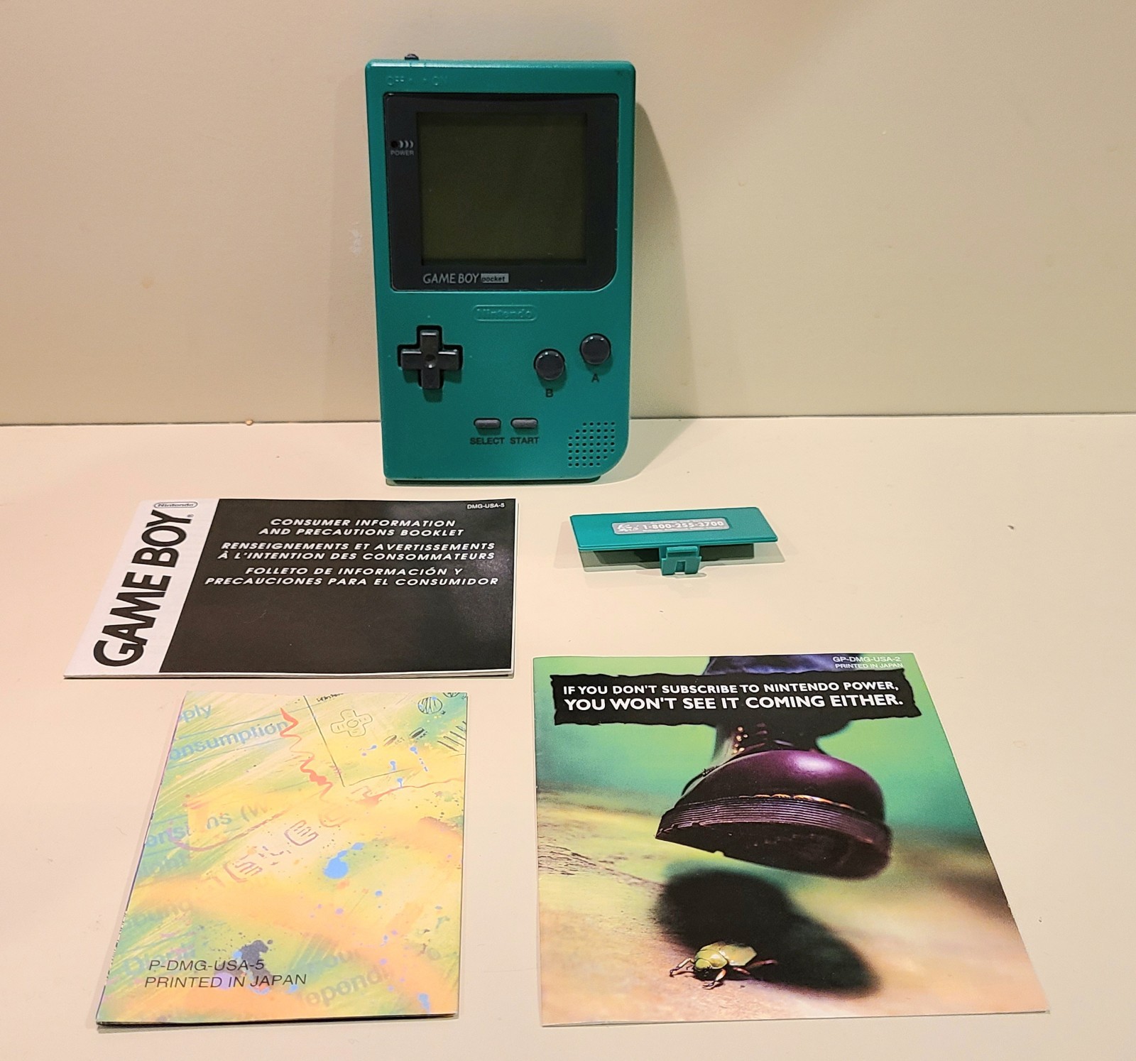 Original USA Nintendo Game Boy Pocket MGB-001 Green Tested & Working With Papers