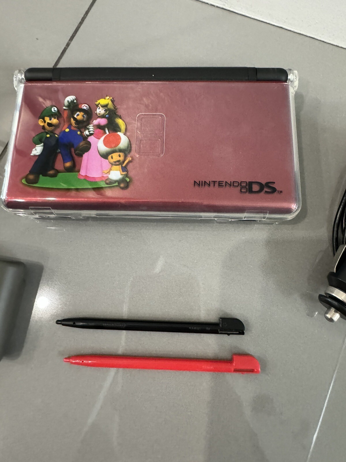 Nintendo DS Lite Crimson Red / Black Handheld Gaming System w/ Charger & Stylus