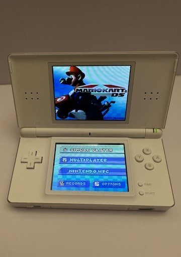 Nintendo DS Lite White Bundle w/ Charger + Mario Kart DS + New Super Mario Bros