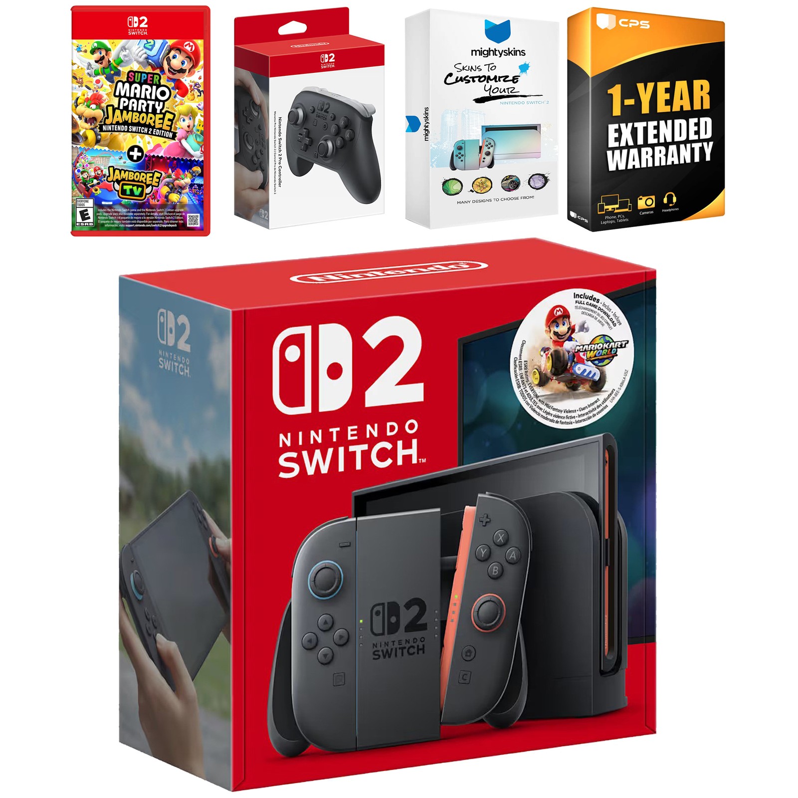 Nintendo Switch 2 + Mario Kart World + Mario Party Jamboree, Pro Controller