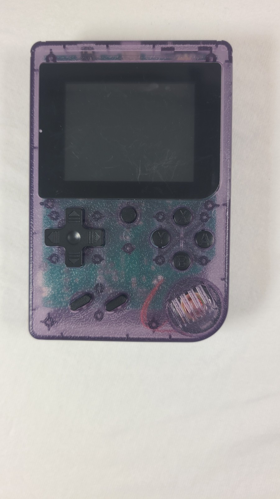 Merkury Innovations Arcade Fun Portable Game Console in a transparent purple…