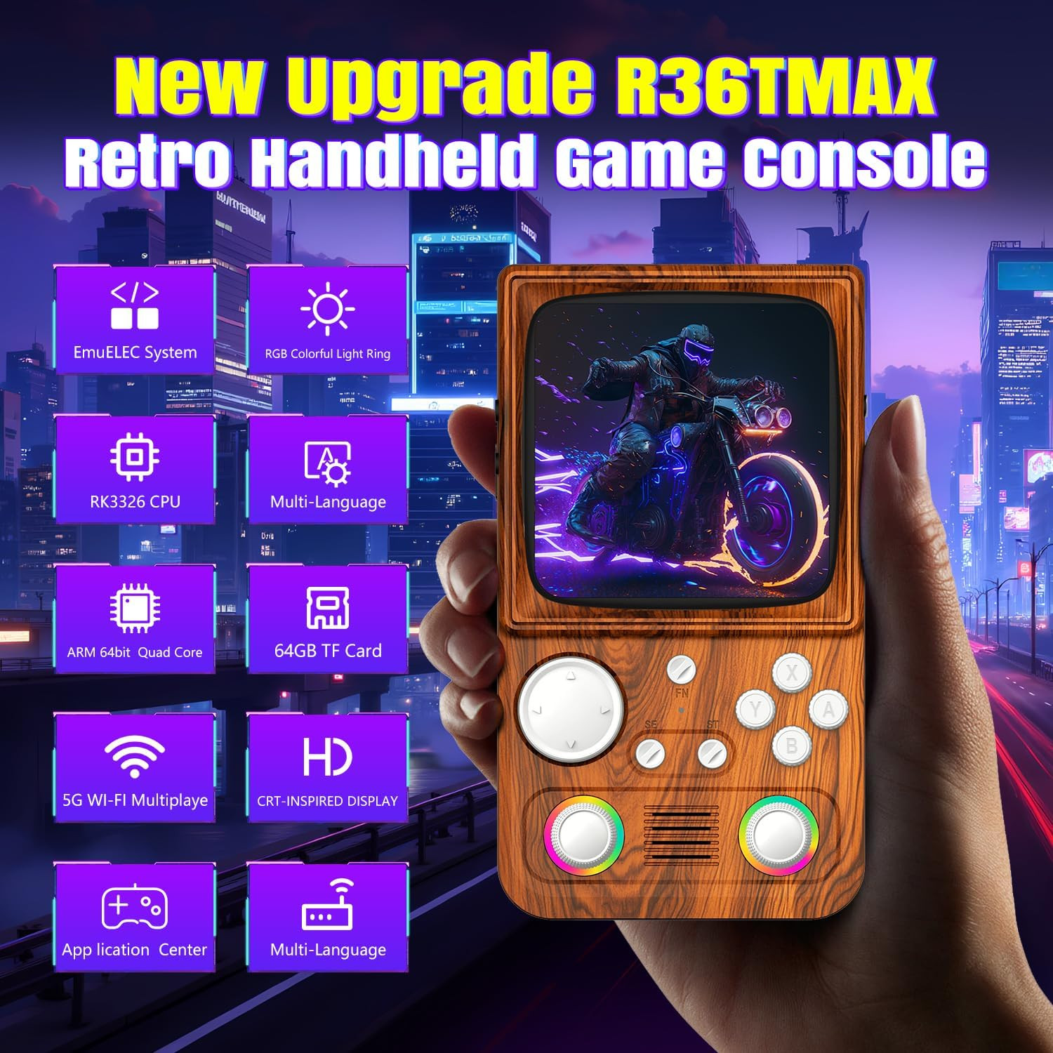 R36TMAX Retro Gaming Console with 18000+ Games, 4″ IPS Screen, 64GB Storage
