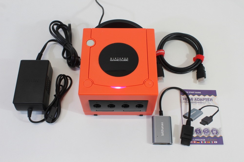 Nintendo Gamecube Console Warm Red x Black AC S-Video to HDMI NTSC-U/C Pink LED
