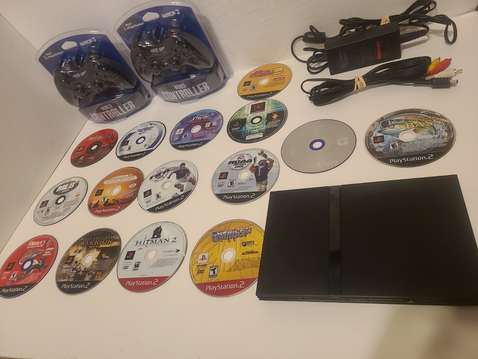 SONY PlayStation 2 PS2 SLIM Black Console Bundle 15 Games Lot 2 Controllers