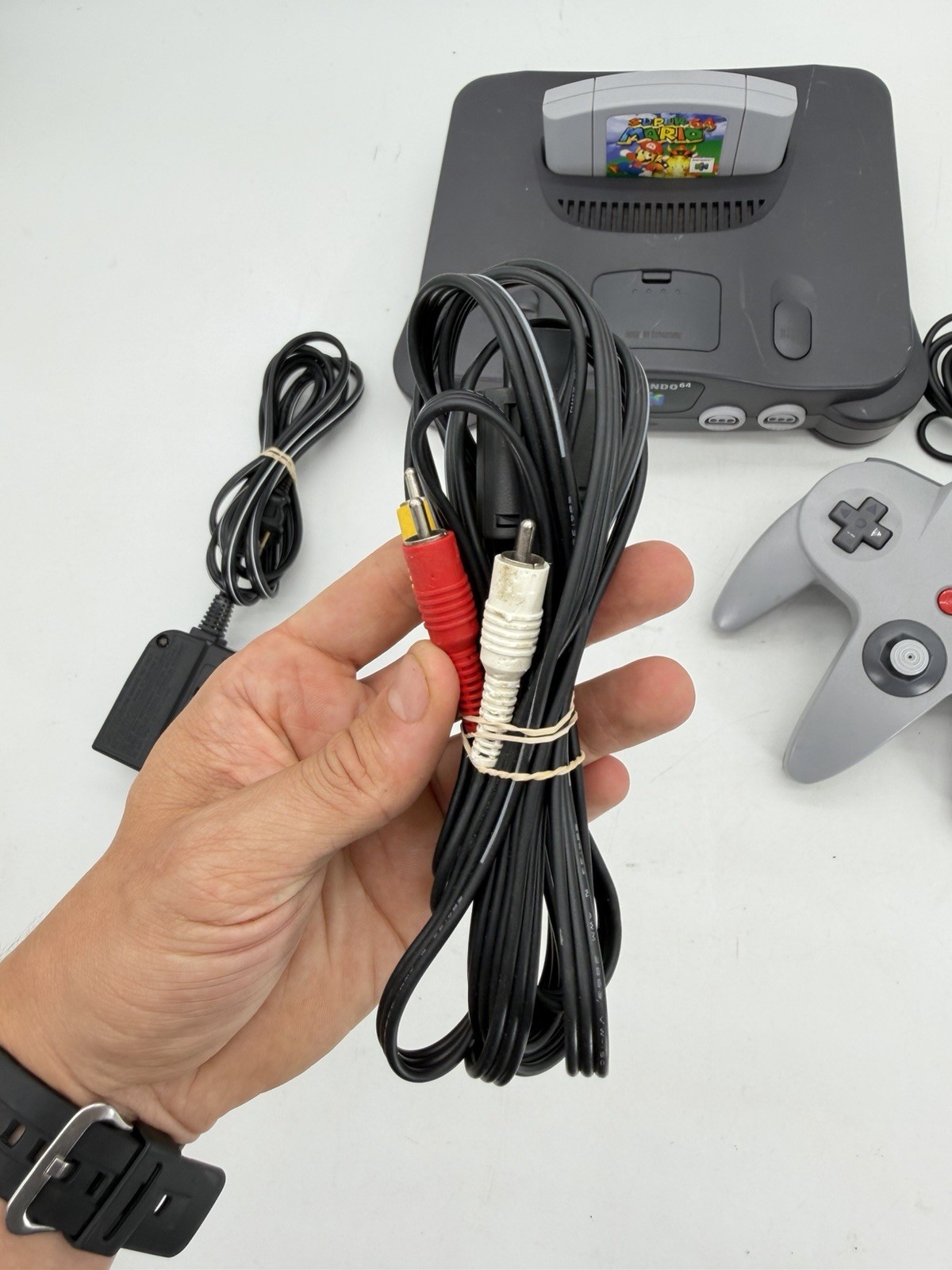 Nintendo N64 Black Console OEM Bundle W/ Super Mario 64 Tight Controller Tested