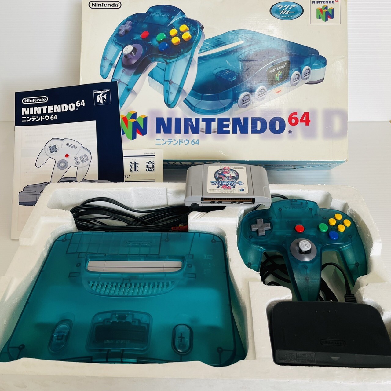 Nintendo 64 Home Console set – Clear Blue With Mario Kart 【Exc+++】 from Japan