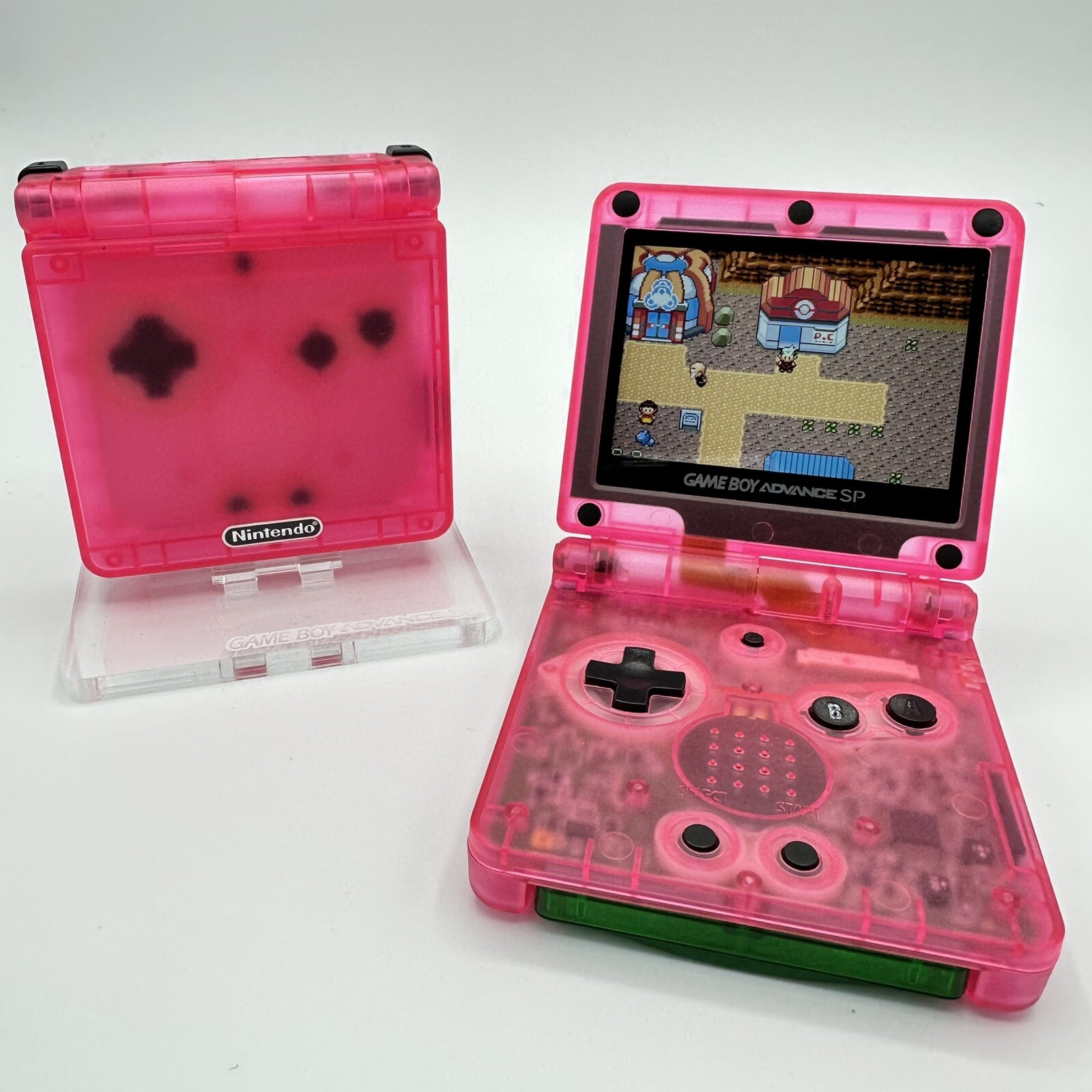 Gameboy Advance SP AGS-001 or IPS Neon Pink Glow *Glass Lens & New Battery*