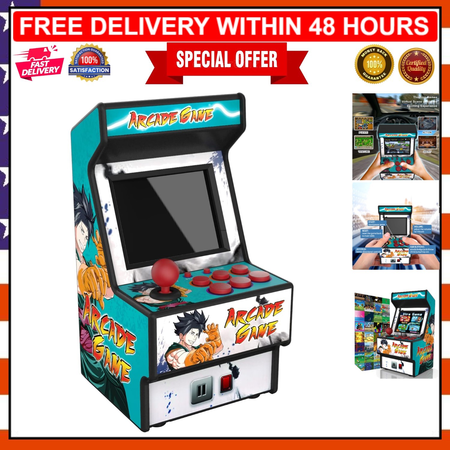 Handheld Retro Gaming Console with 156 16-Bit Games – Rechargeable Fun for Kids