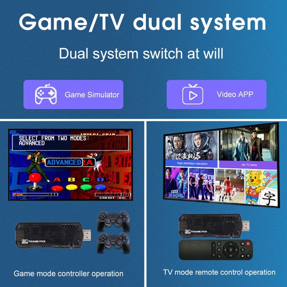 8K 64G HDMI TV Video Game Stick X8 Gaming Console Gamepad 2 Wireless Controller