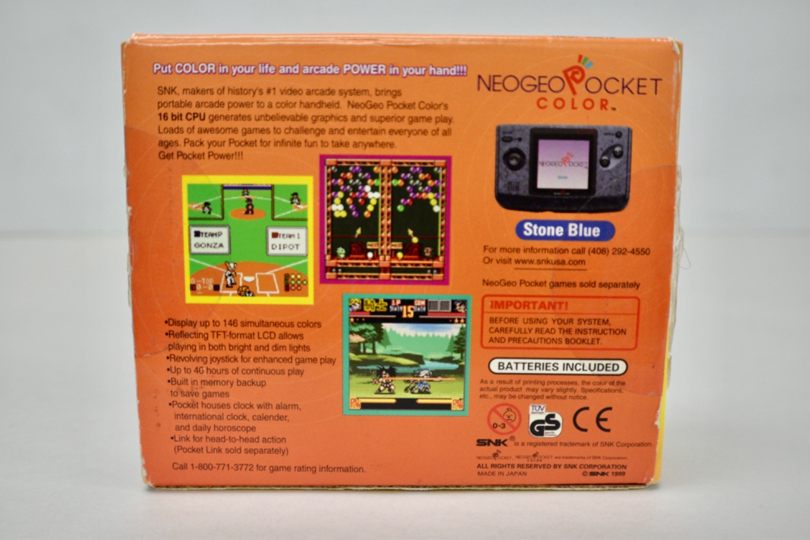 NeoGeo Pocket Color Launch Edition Blue Handheld System CIB