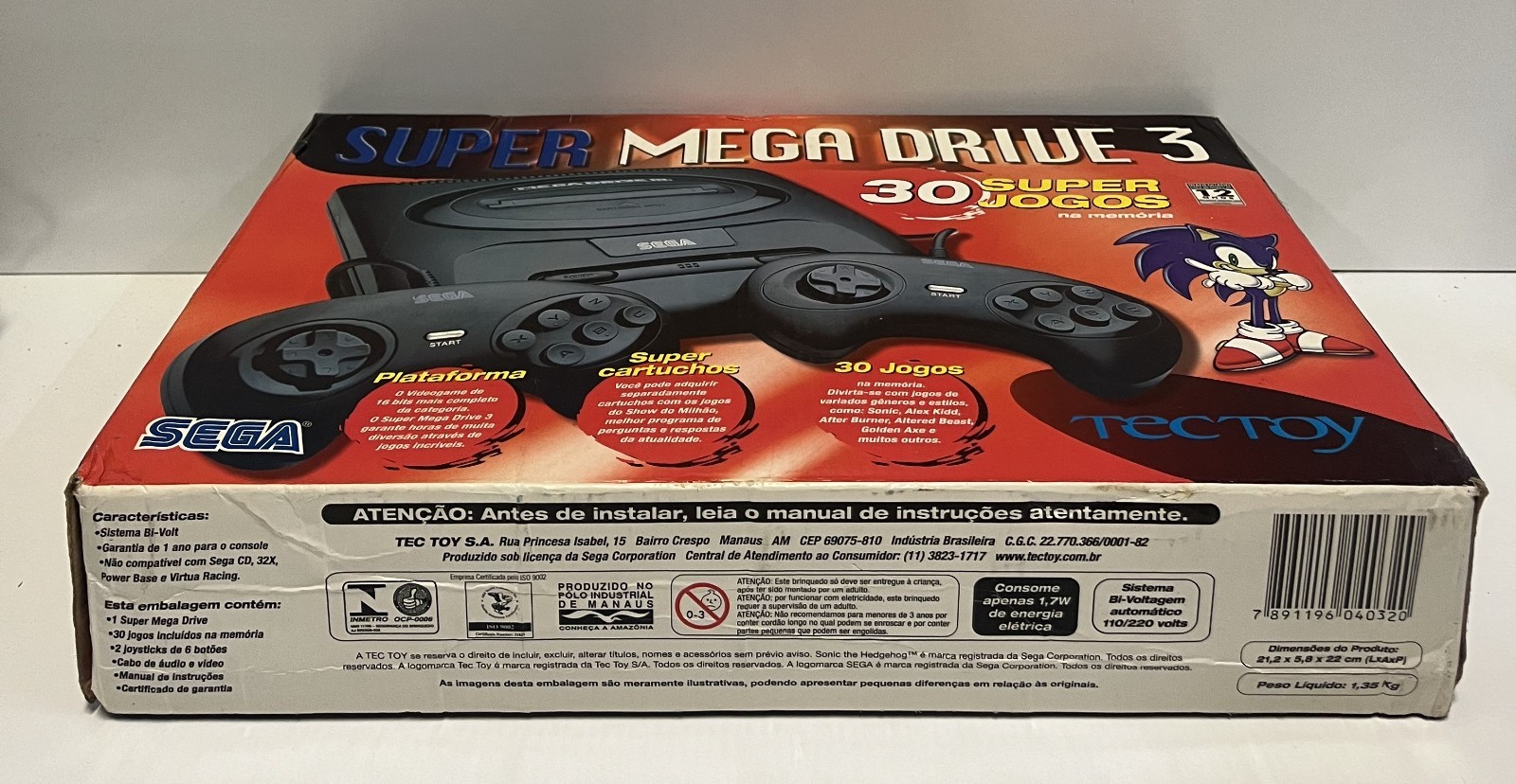 SUPER MEGA DRIVE 3 TEC TOY SEGA BRAZIL 30 GAMES EDITION BOXED TESTED CONSOLE