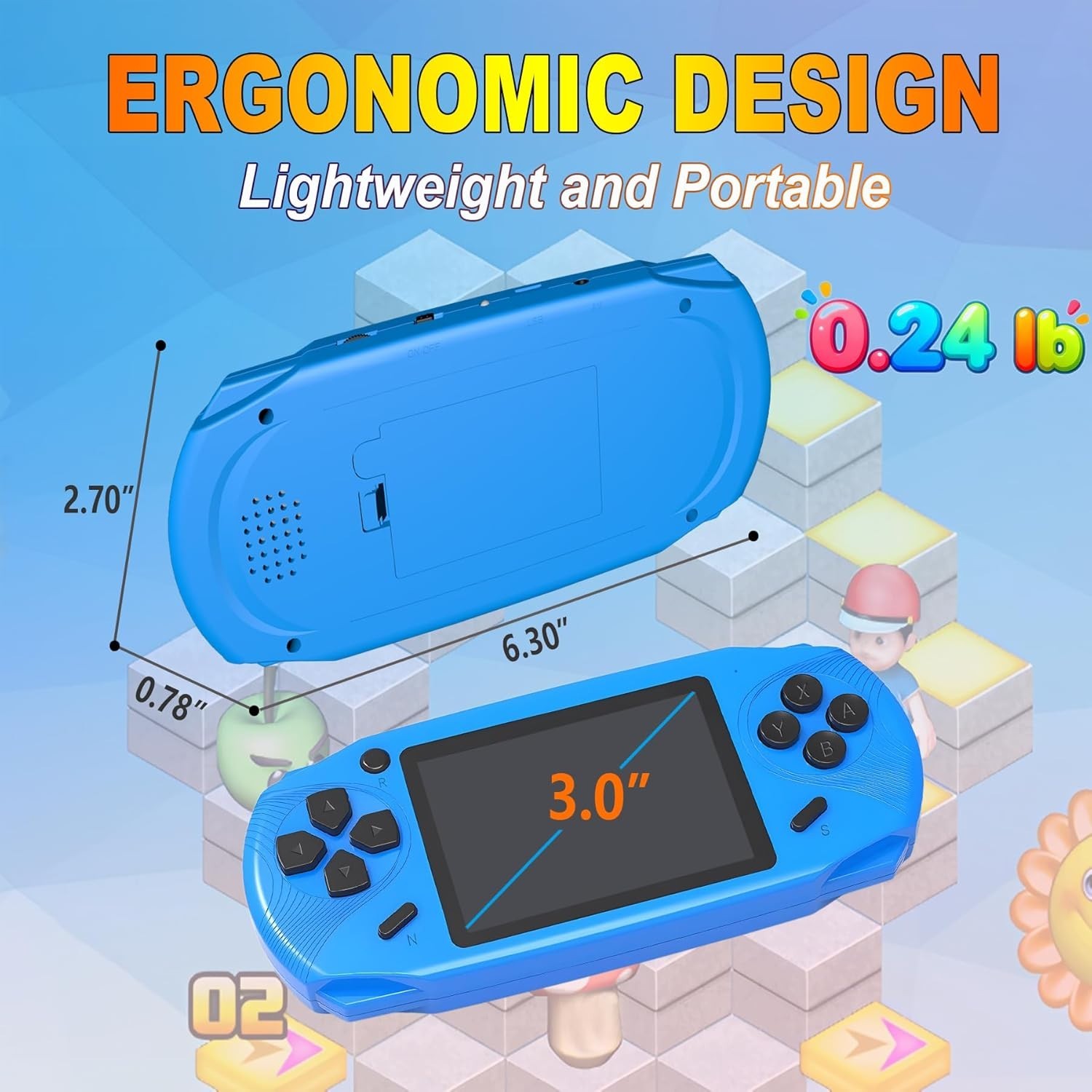 Kids 16-Bit Handheld Game Player – Ergonomic, Rechargeable & Lightweight Design