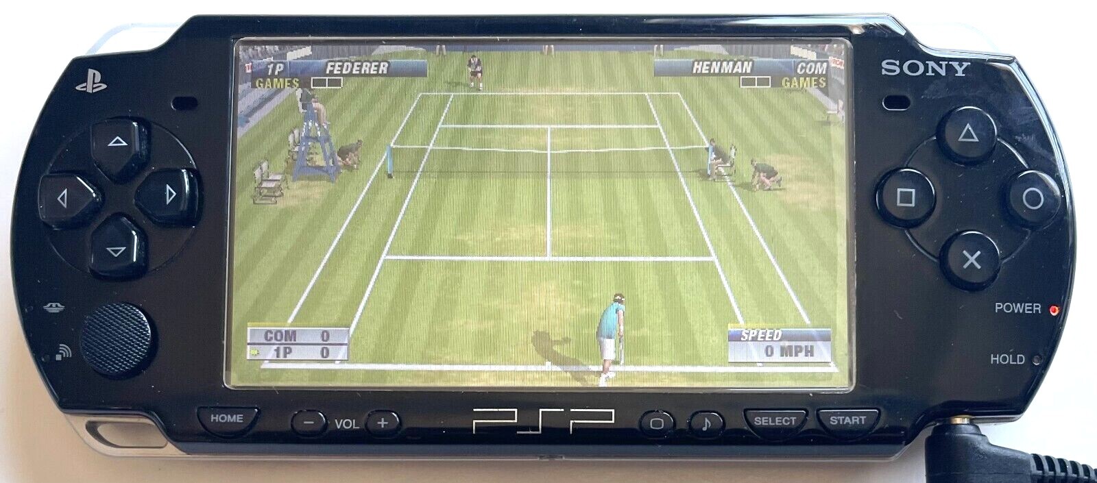 SONY PSP 2001 SLIM PIANO BLACK HANDHELD CONSOLE BUNDLE & 5 COMPLETE SPORTS GAMES