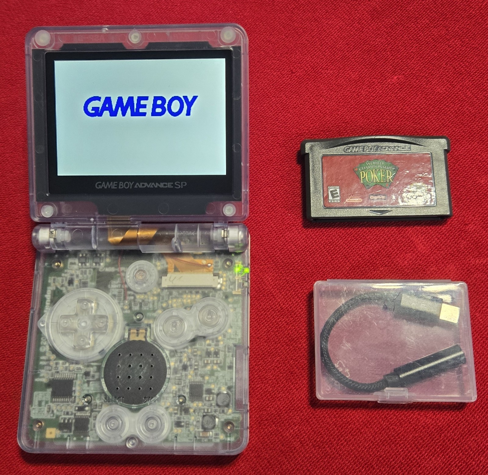 Clear Shell GameBoy Advance SP IPS Bright LCD USB-C Mod New Battery + EXTRAS!