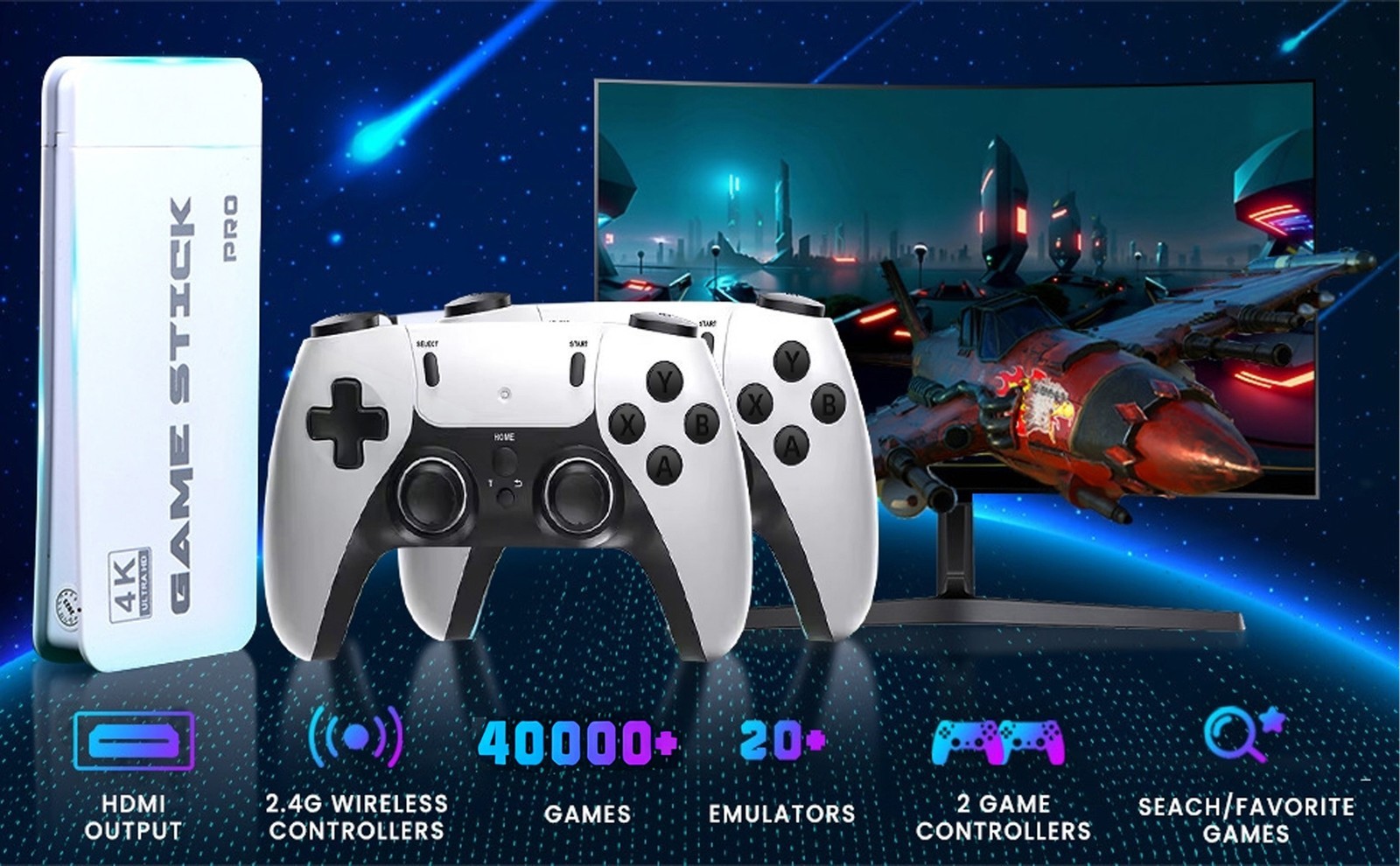 4K 64G HDMI TV Video Game Stick M15 Gaming Console Gamepad 2 Wireless Controller