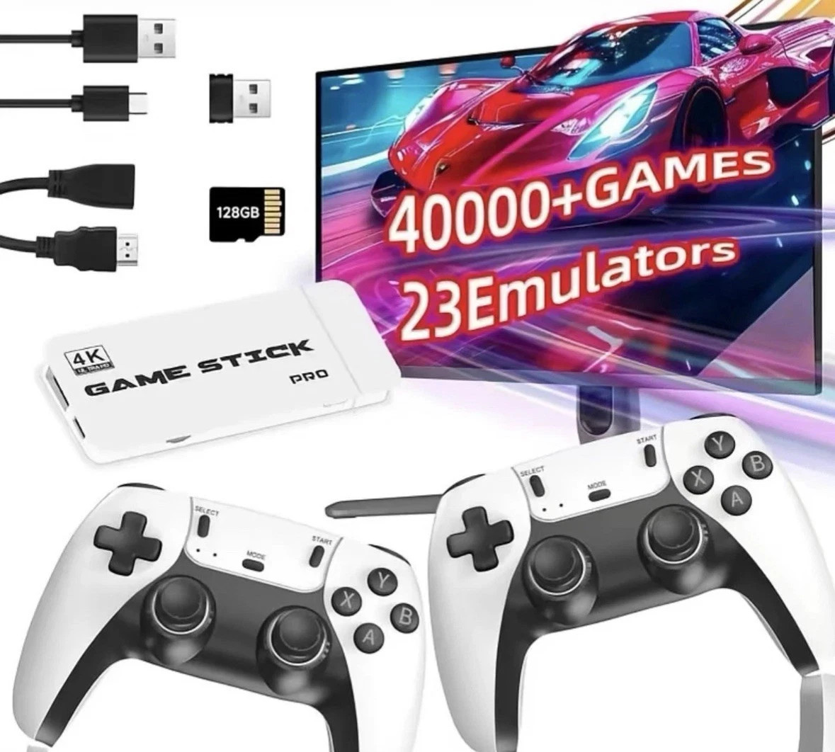 M15 Game Stick Pro 4k HDMI Wireless Retro Console, 2 Wireless Controllers, 128GB