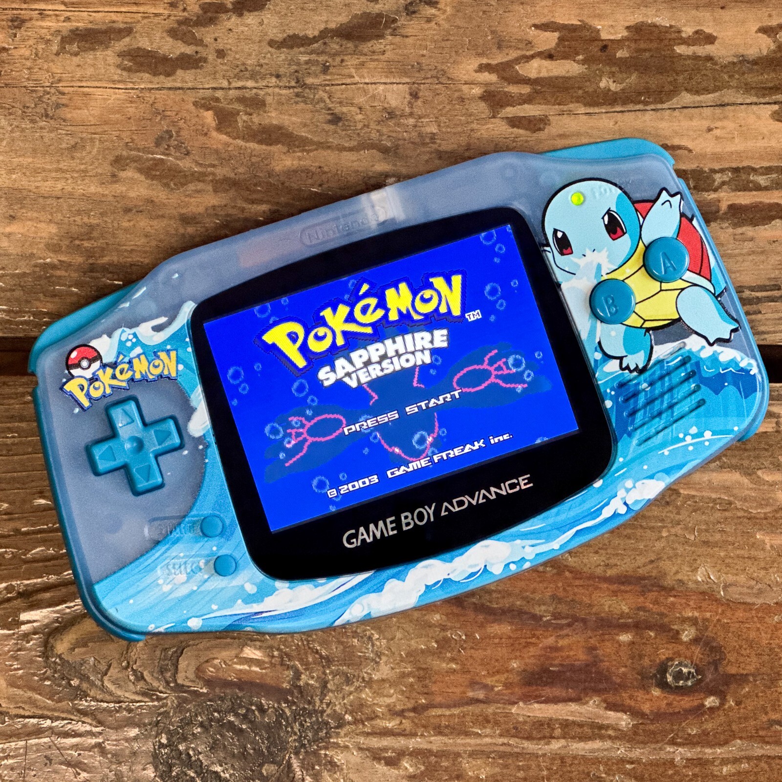 Nintendo Game Boy Advance GBA System 101 Backlit IPS LCD Pokemon SQUIRTLE Blue