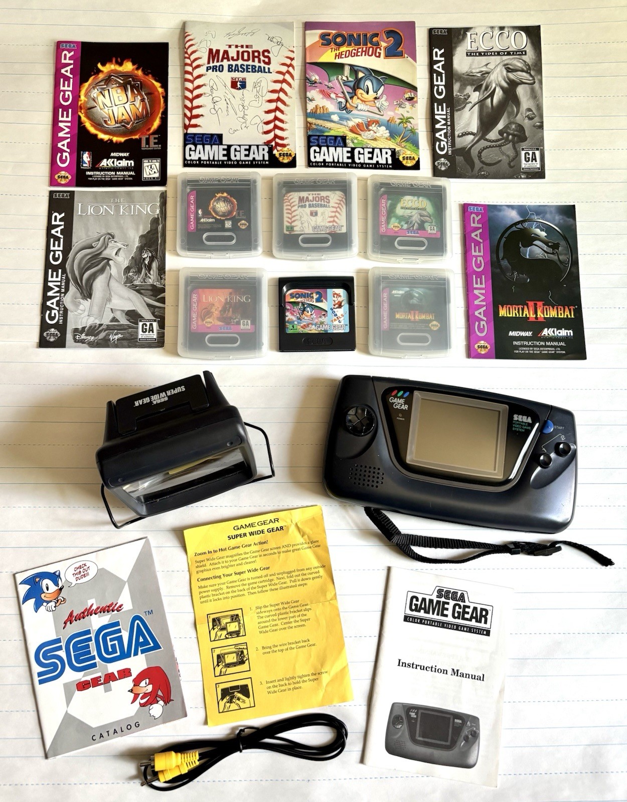 SEGA Game Gear 2110K Console For Parts Repair 6 Games Super Wide Gear – No Power