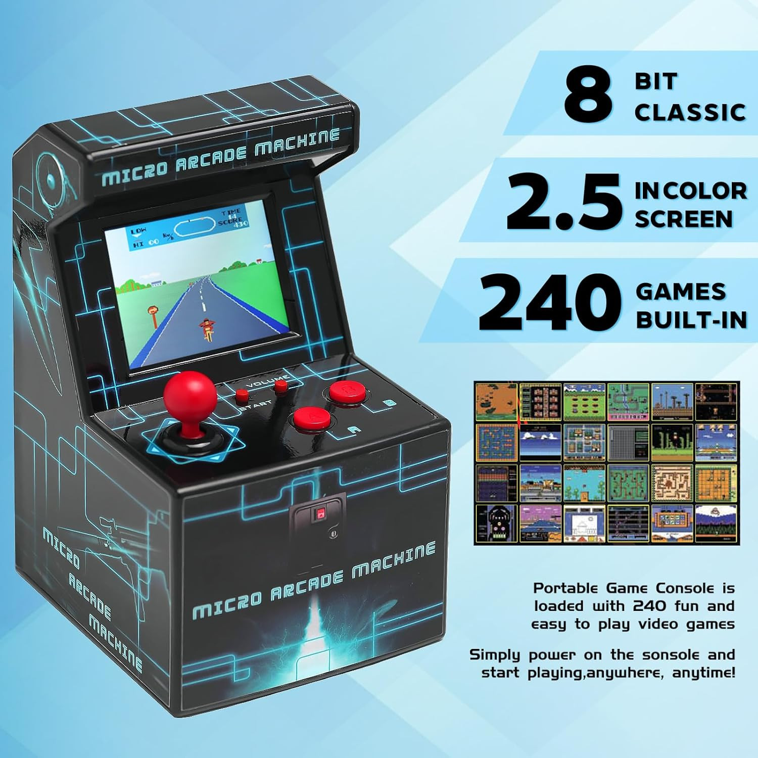 Retro Handheld Game Console for Kids, Mini Arcade Machine with 240 Built-In Game