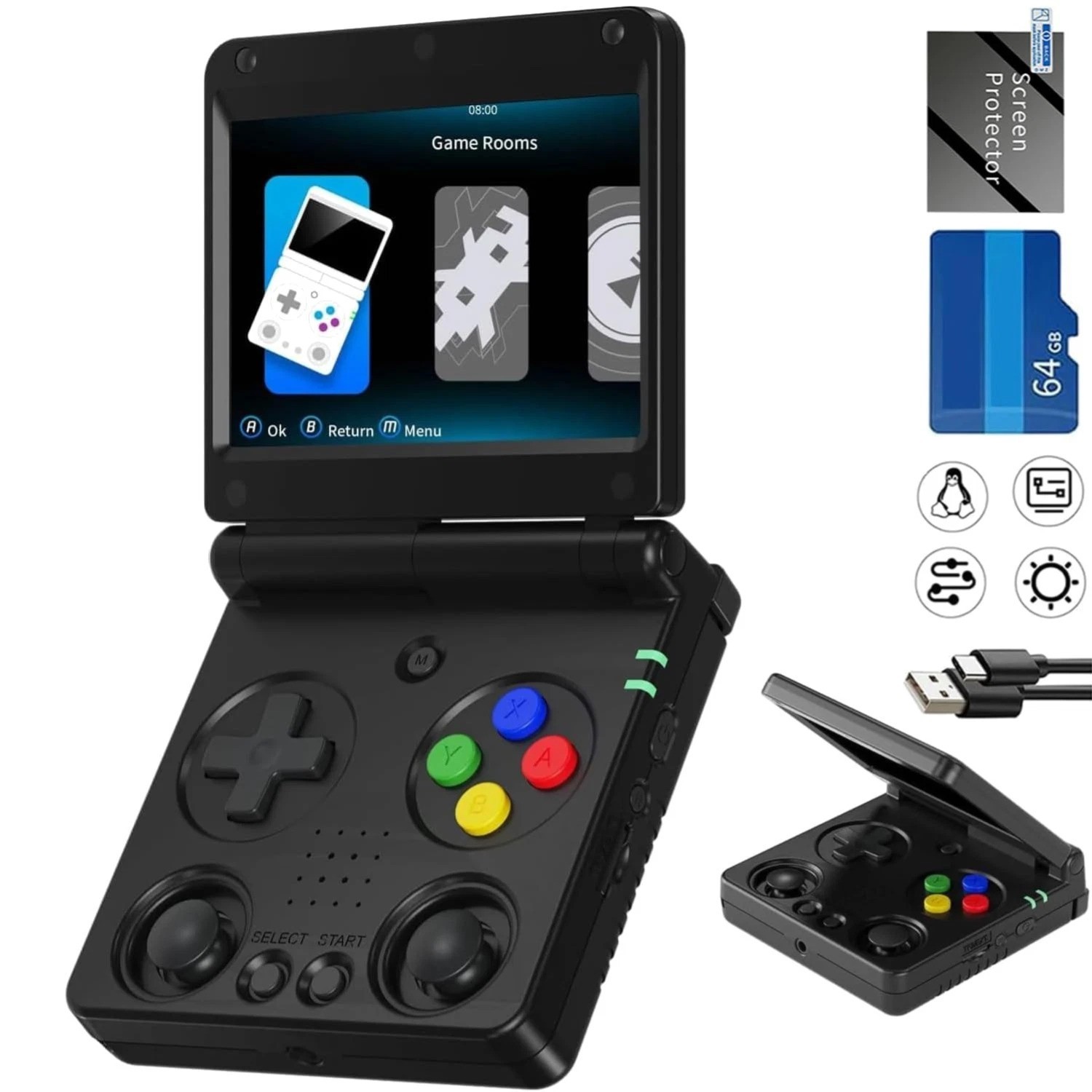64G Flip Retro Game Console – 5532 Games, Vibration & Magnetic Closure Design