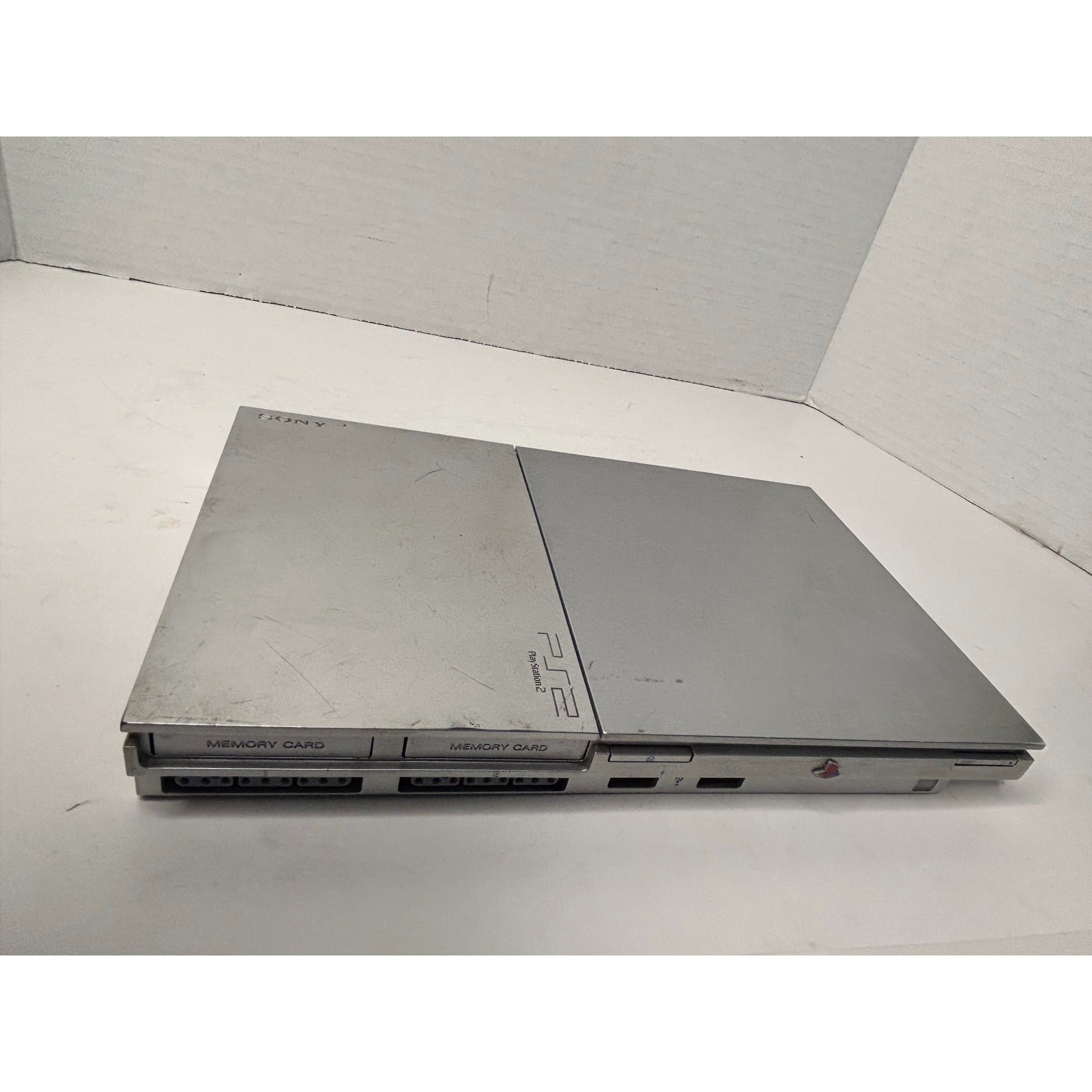 Sony PlayStation 2 PS2 Slim Silver Console 2 Controllers 8MB Cards No AV Cable