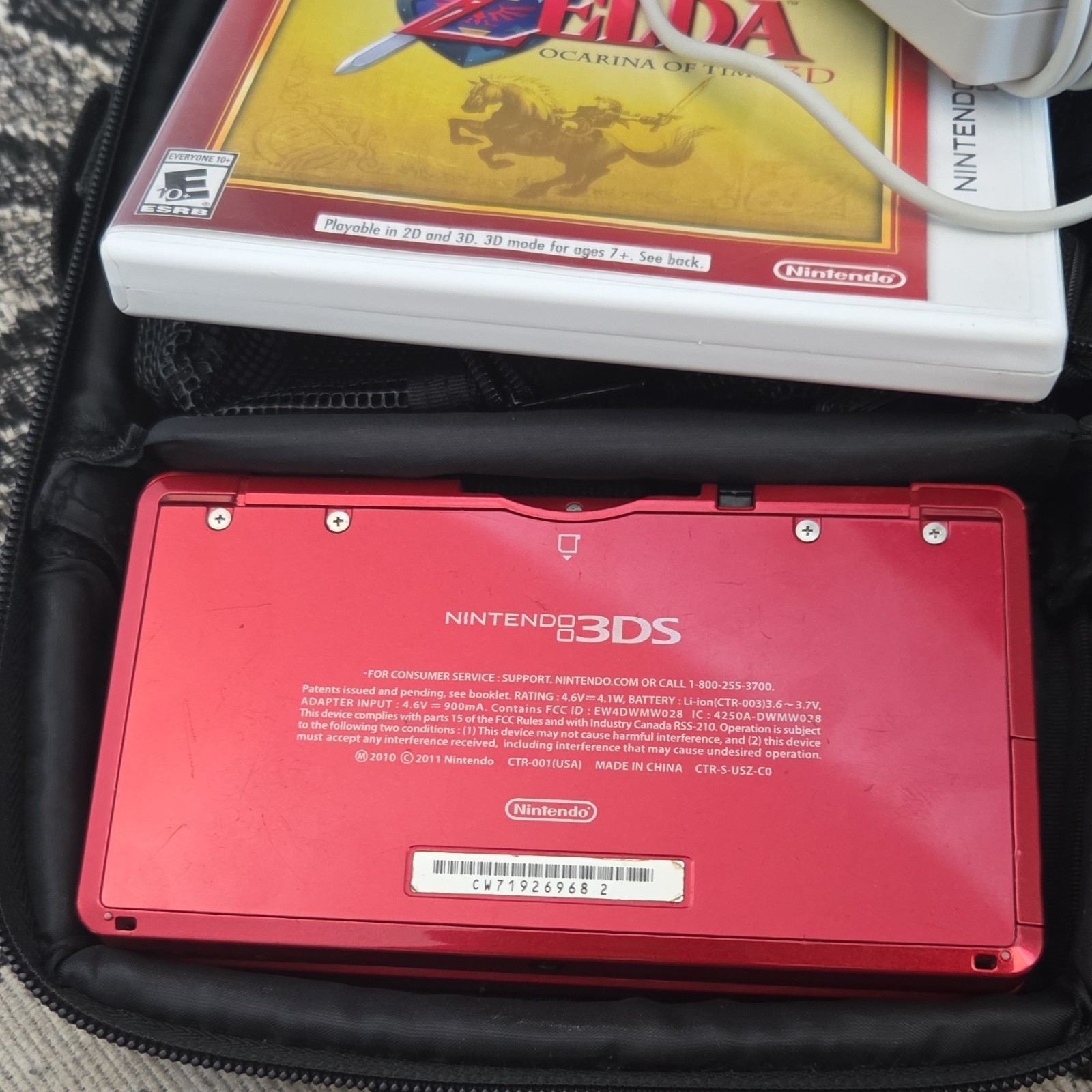 Nintendo 3DS Red 3D Handheld System w/ Charger Zelda Ocarina of Time 3D