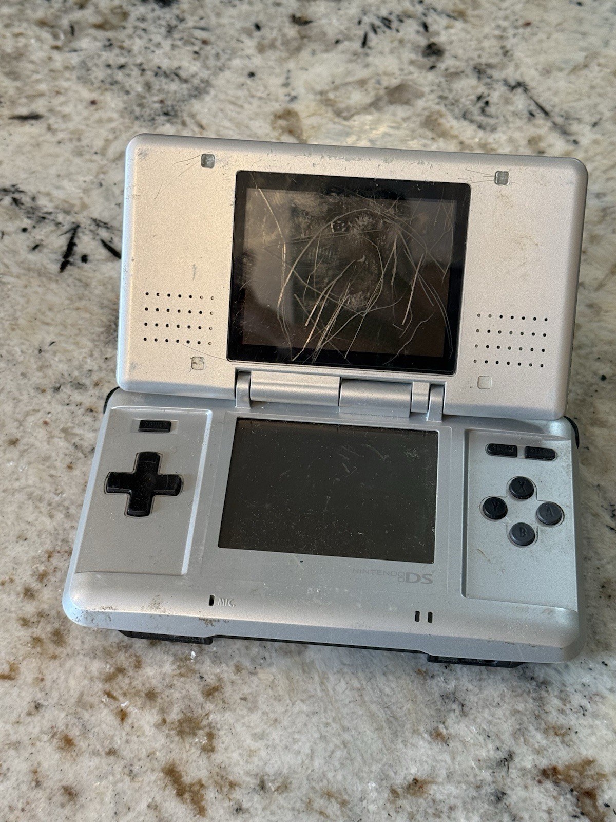 Nintendo DS NTR-001 Silver Dual Screen Handheld System with Headphone Jack