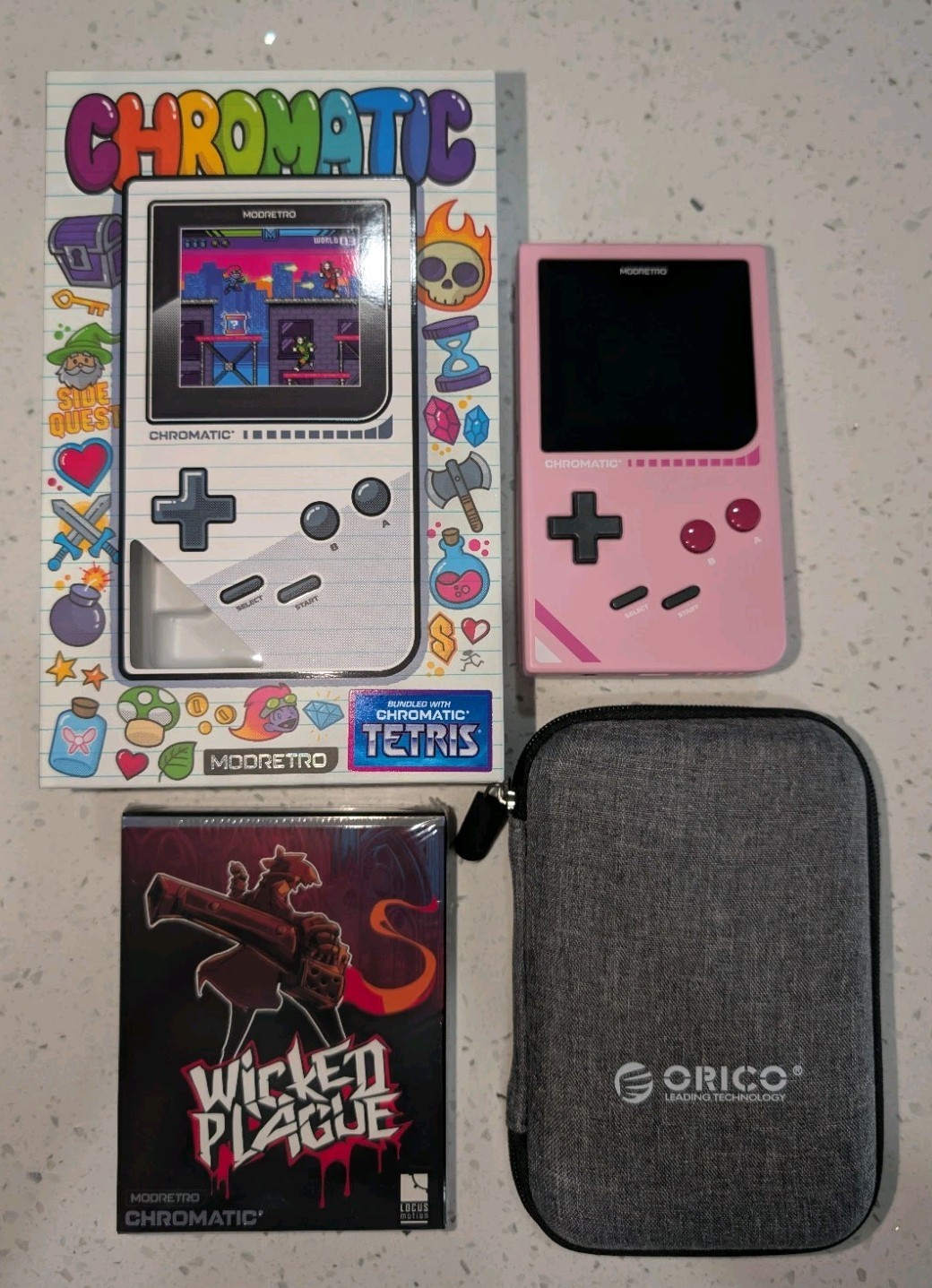 ModRetro CHROMATIC Gorilla Glass Pink, Wicked Plague Game, And Case