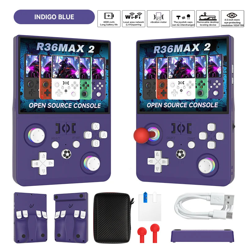 2026 Upgraded R36MAX2 Retro Handheld Game Console 4.5 Inch HD Screen 1024*768 Op