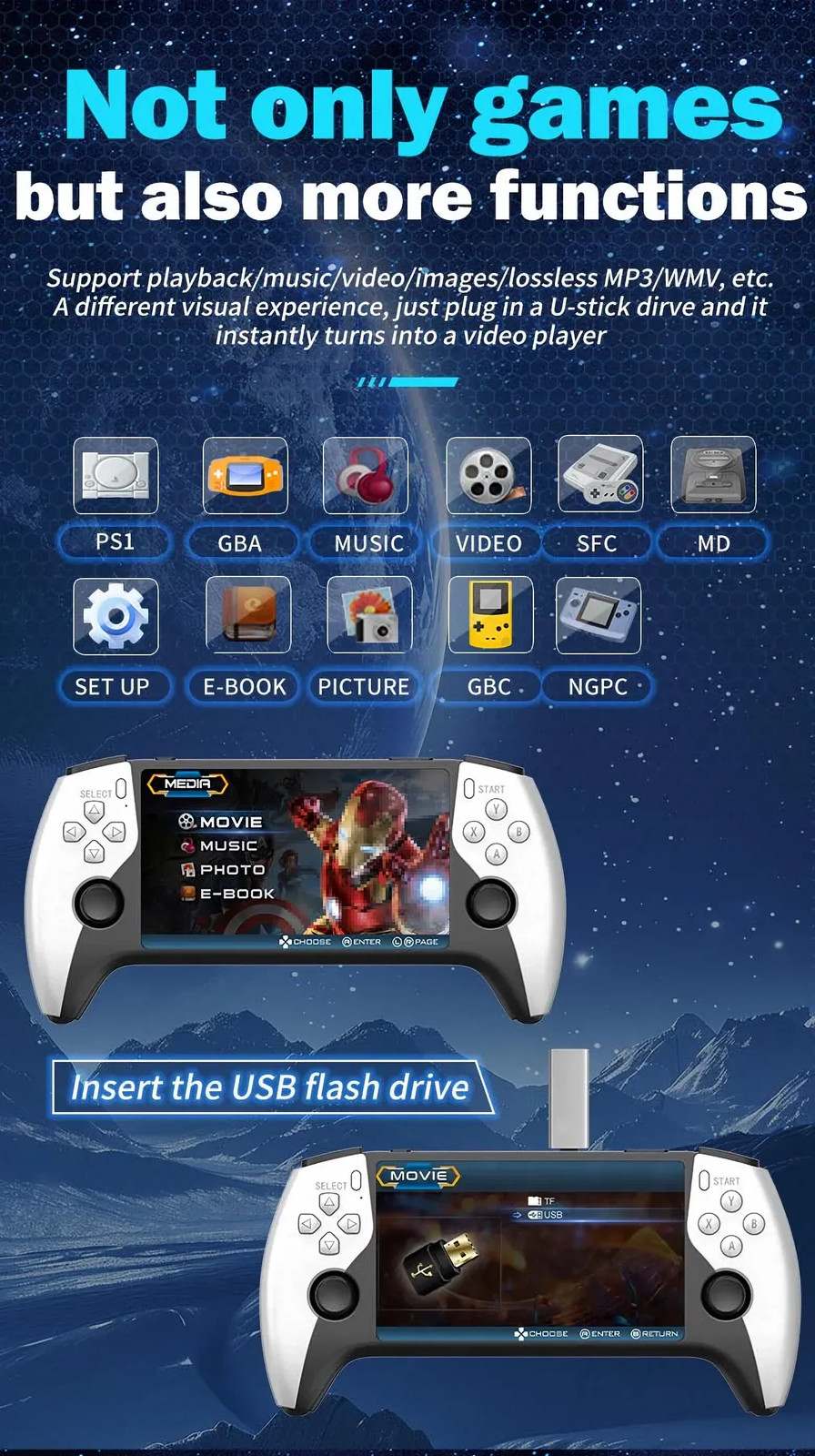 5 Inch IPS HD Retro Handheld Game Console SF3500 in 20000 game Support Multi-Sys