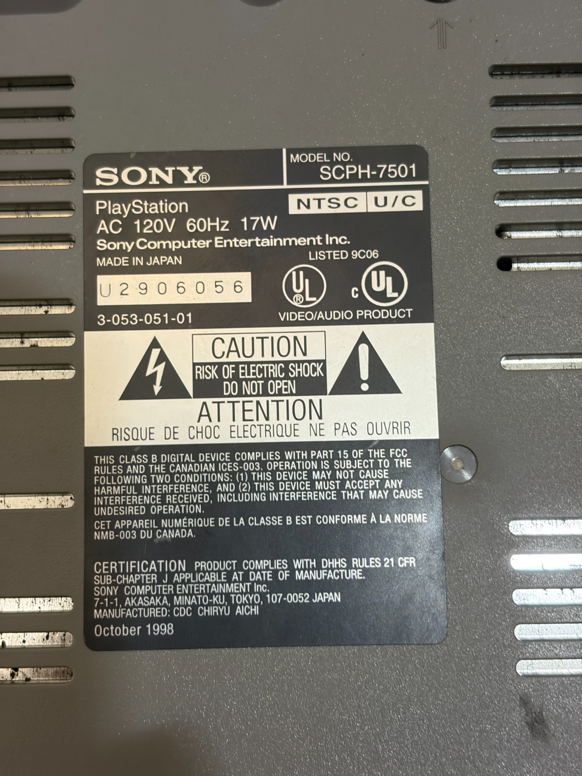 Sony PlayStation 1 PS1 Original Console Grey Tested Working Blue Memory card