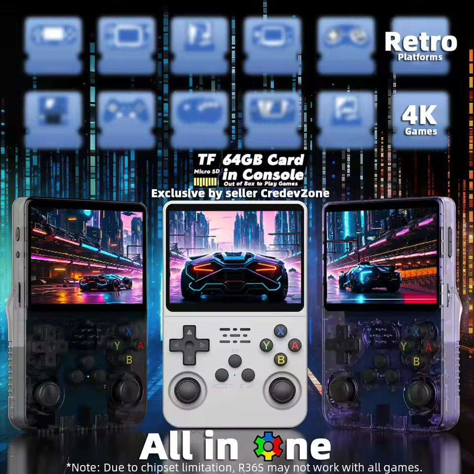 R36S Retro Handheld Game Console 3.5″ Screen 20000+ Games 64GB/128GB Gift
