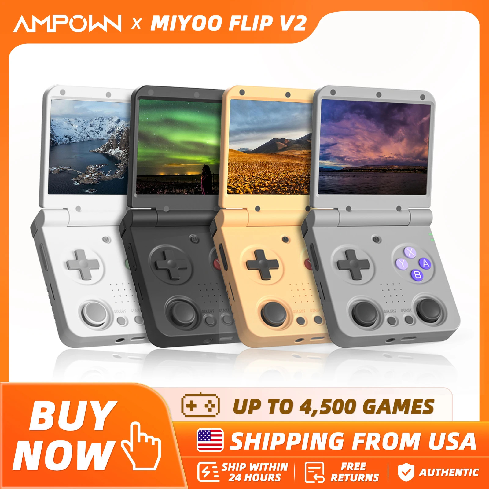 MIYOO FLIP V2 Handheld Game Players 3.5” IPS Screen Linux System Onion OS Video