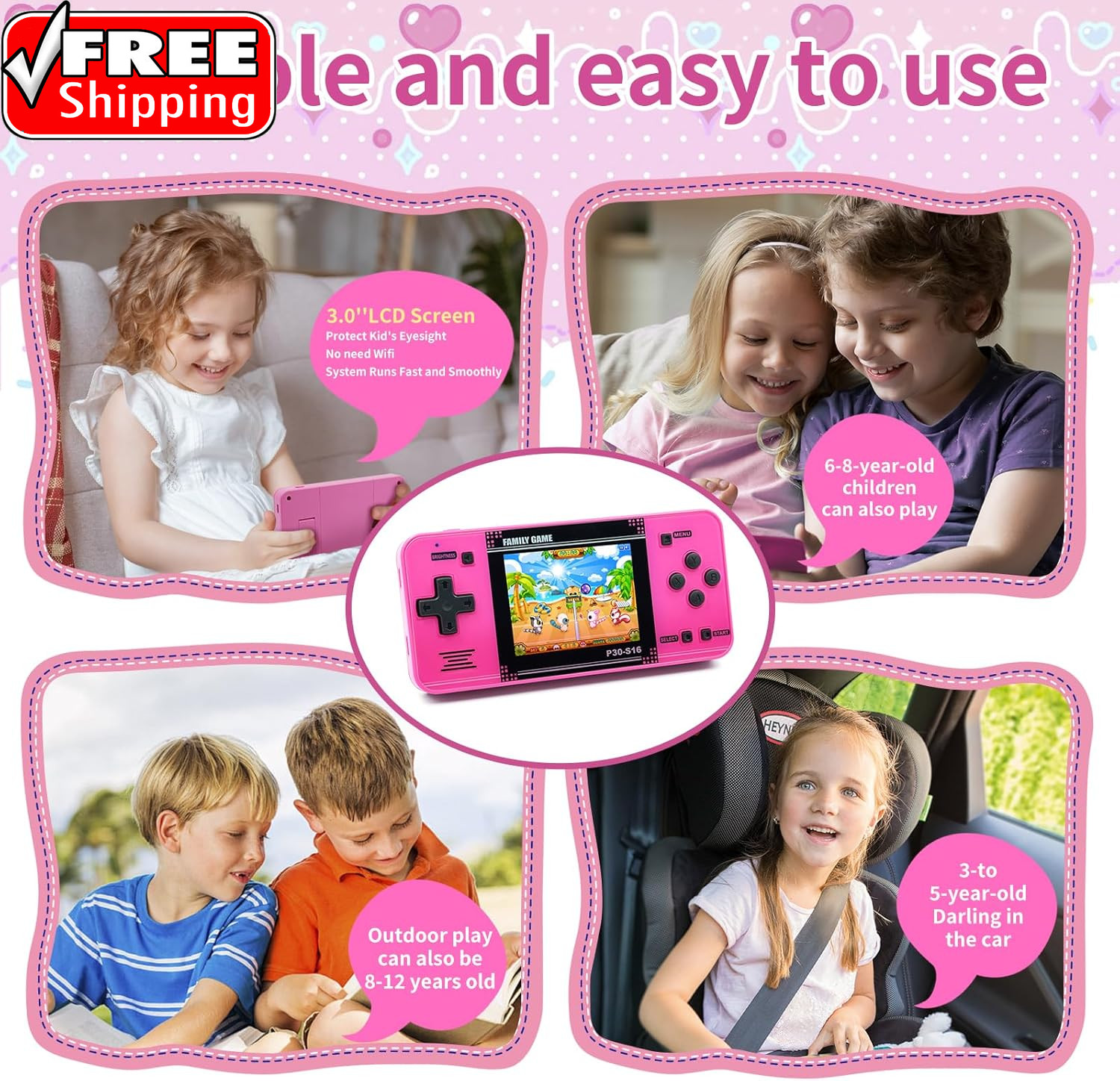 Handheld Game for Kids -Preloaded 220 Retro Video Games, Portable Gaming Player
