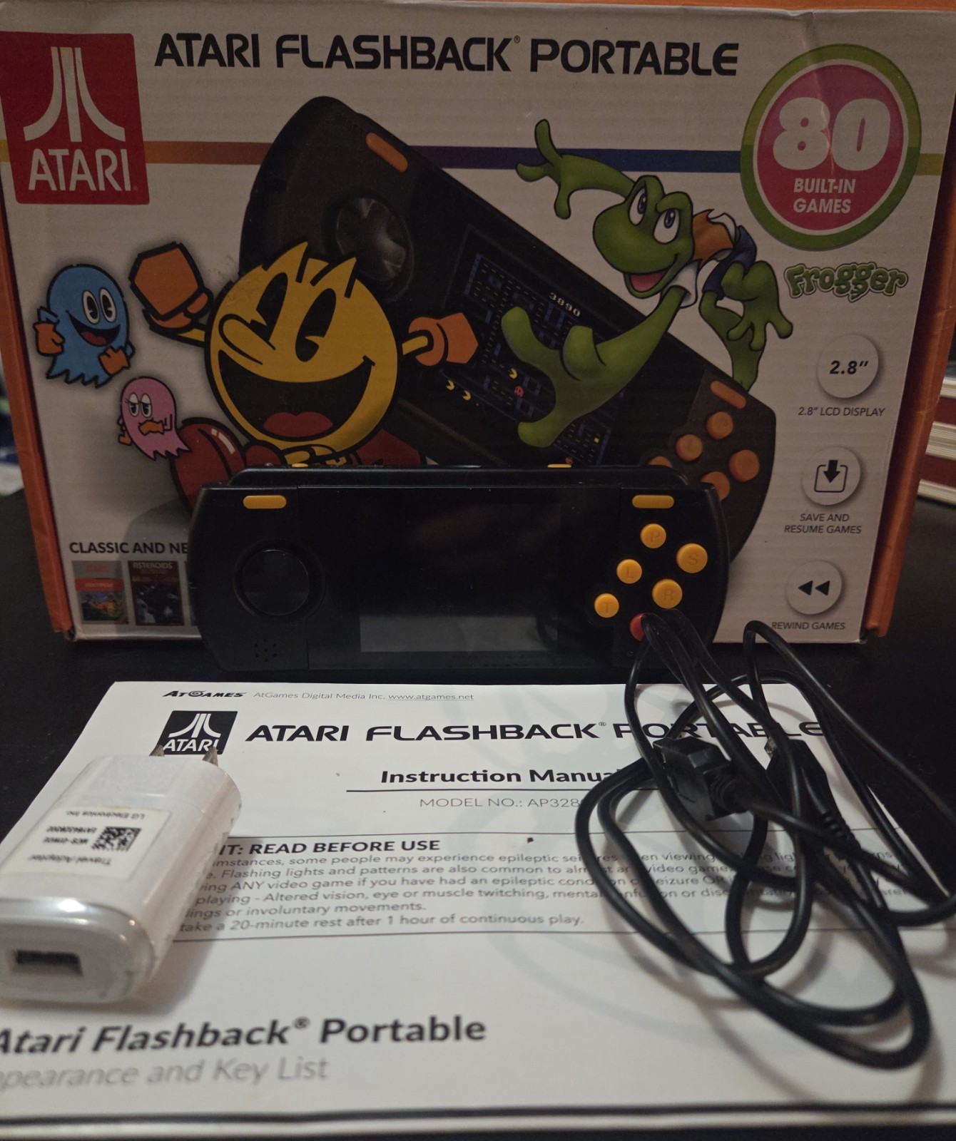 🔥2018 AtGAMES ATARI FLASHBACK PORTABLE (#AP3280) W/ 80 BUILT-IN GAMES *TESTED*