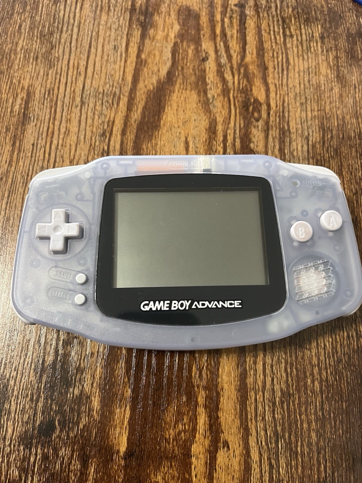 Nintendo Game Boy Advance AGB-001 Glacier Console w/ licensed carry case -tested