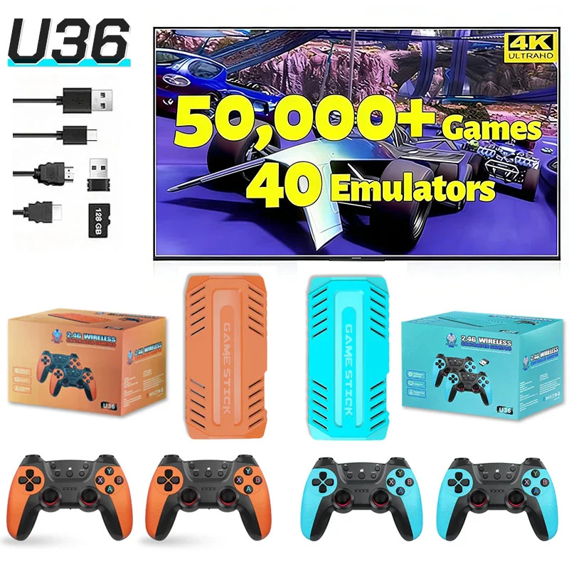 U36 Retro Game Stick with 128GB 50000+ Games 40+ Simulators Wireless Control TV