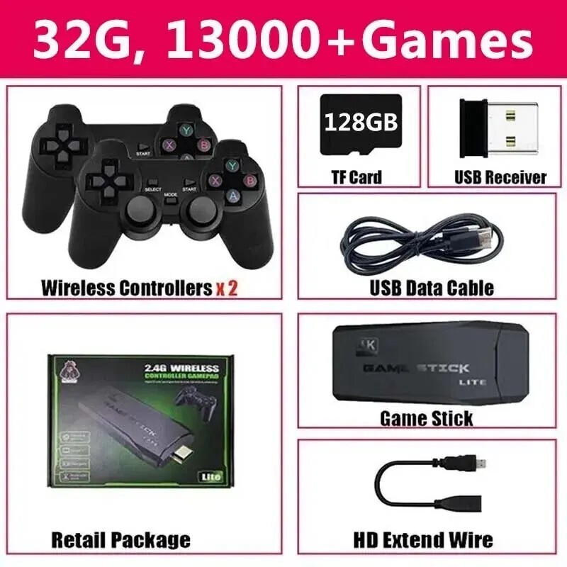 4K HD 32GB/64GB Retro Game Console 20000 Games Wireless Controller HDMI PlugPlay