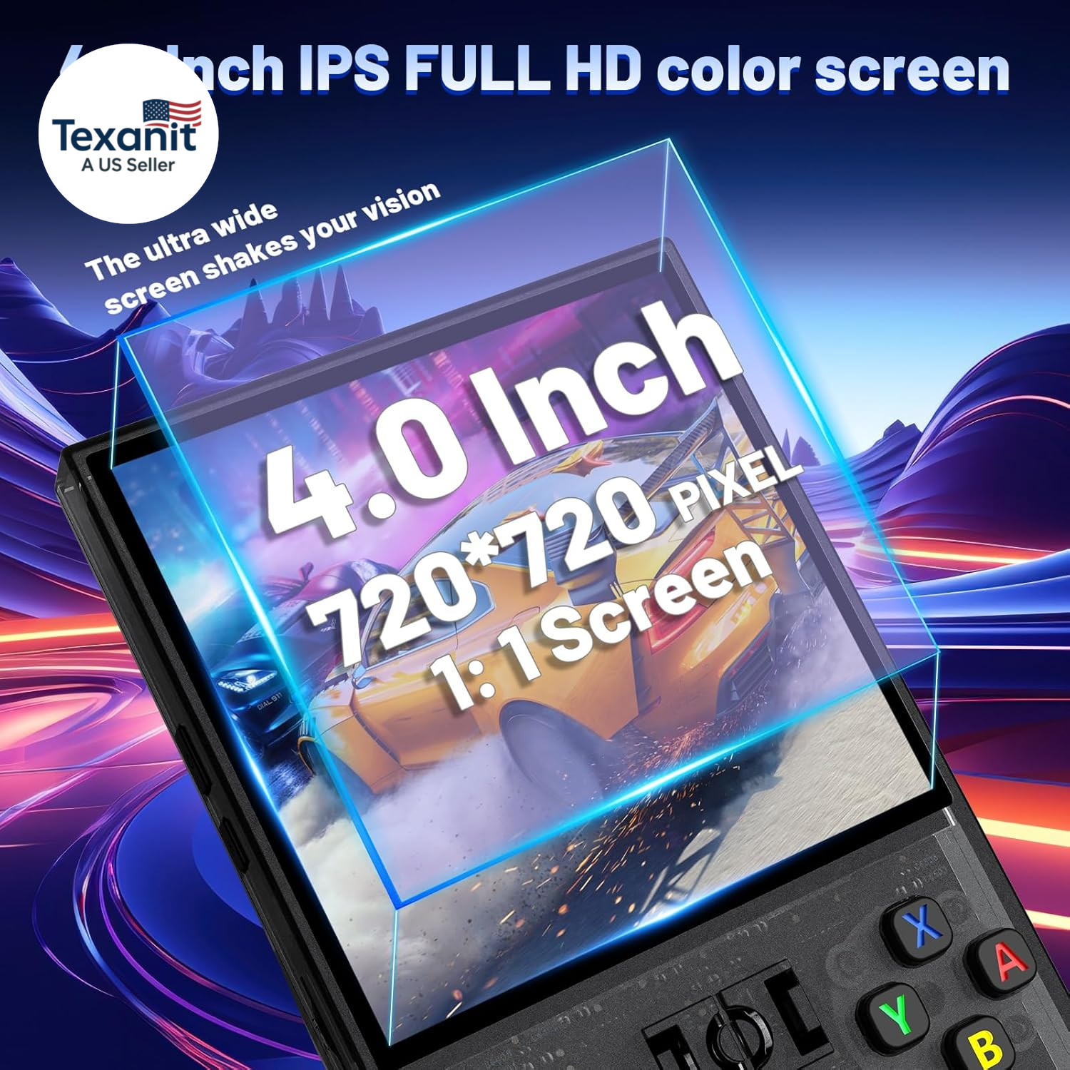 R36MAX Retro Handheld Game Console, 4.0-Inch IPS Display, 720X720 Resolution, Li