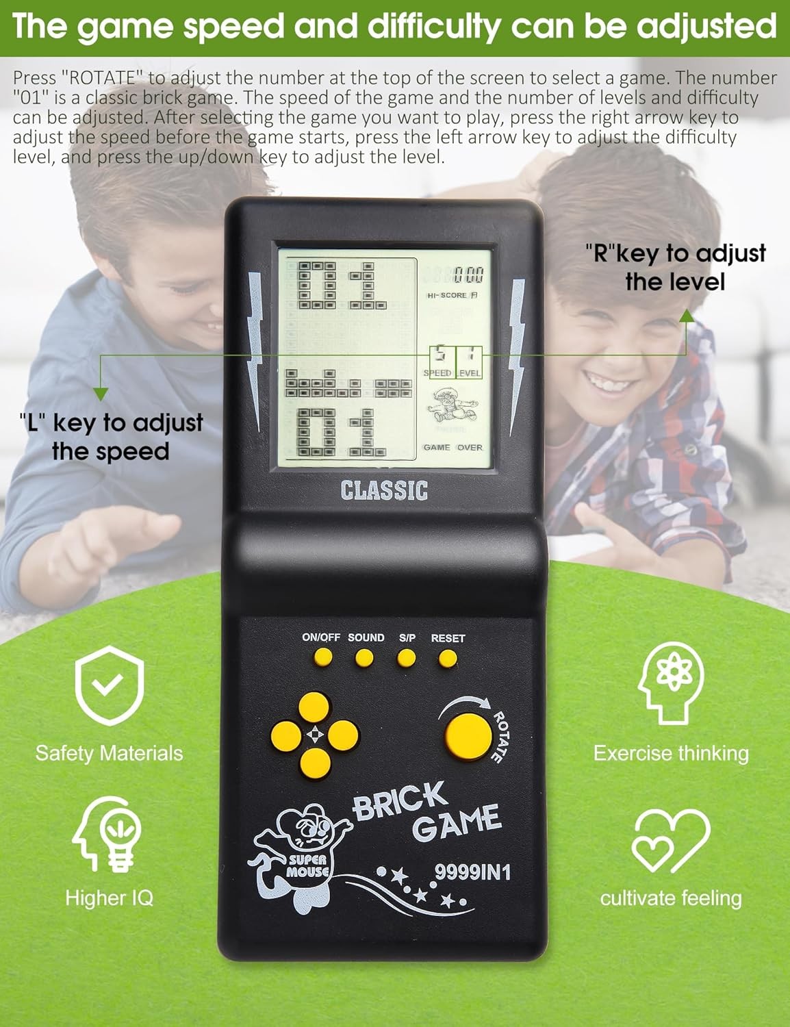 HLF 3.5 Inch Retro Brick Game Console 23 Classic Black
