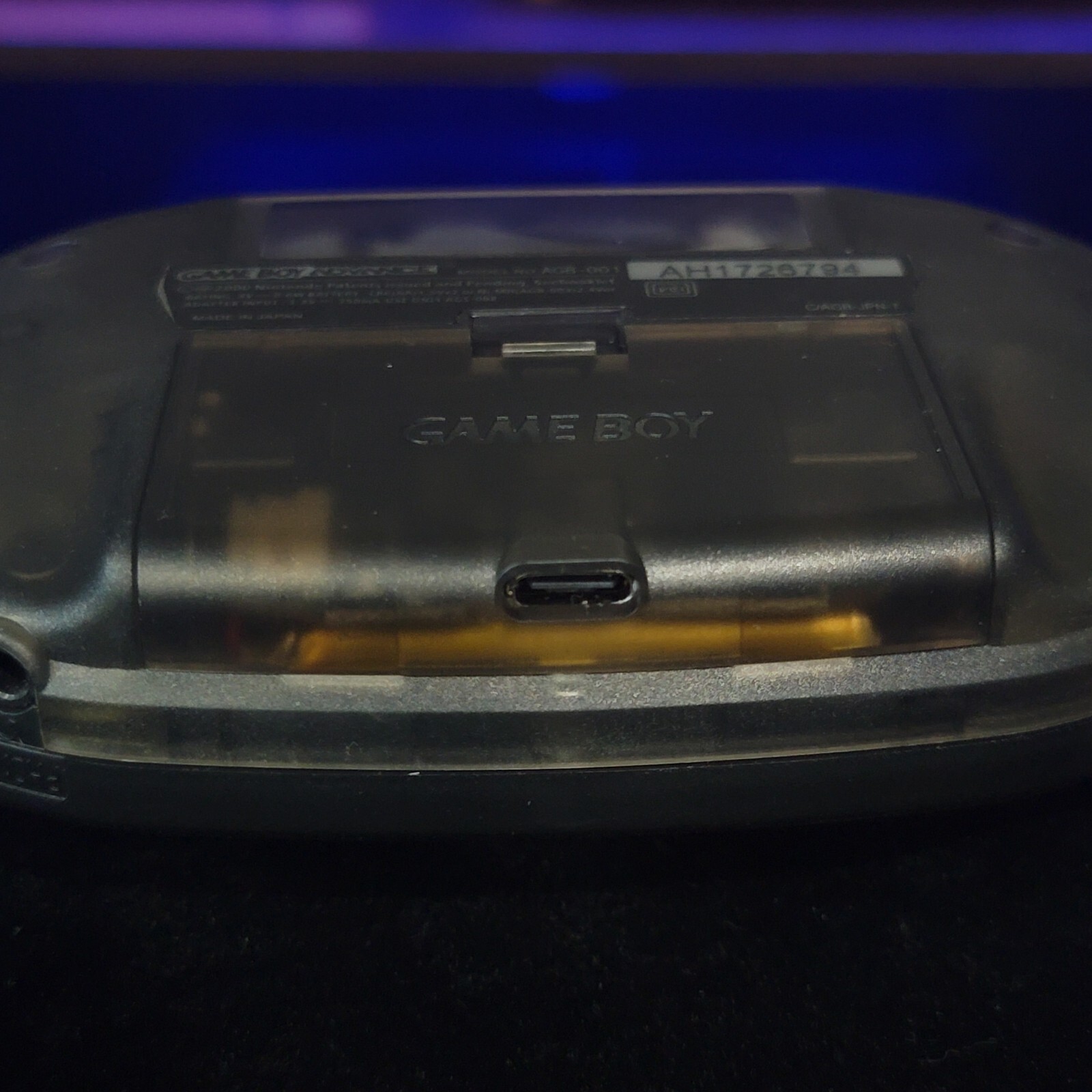 Smoke Grey Game Boy Advance GBA iPS LCD USB-C 1800 mAh Rechargeable Battery