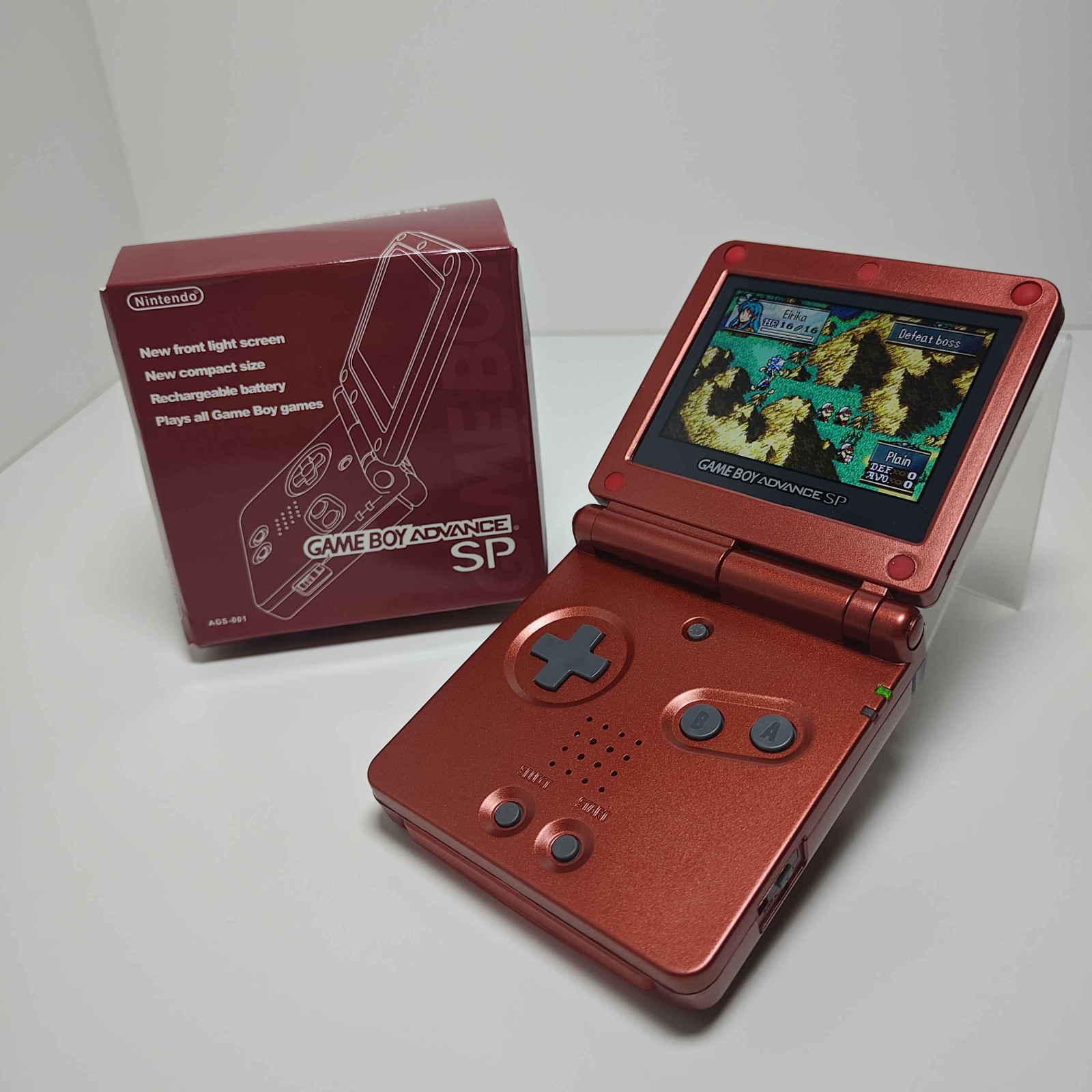 Nintendo Game Boy Advance SP – Flame Red AGS-101 V2 IPS Backlit Mod Ruby Red