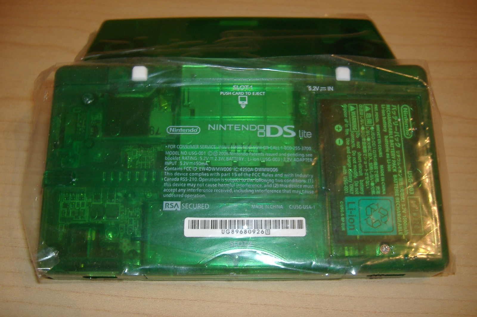 NINTENDO DS LITE TRANSPARENT GREEN NEW SHELL NEW DIGITIZER + USED OEM CHARGER