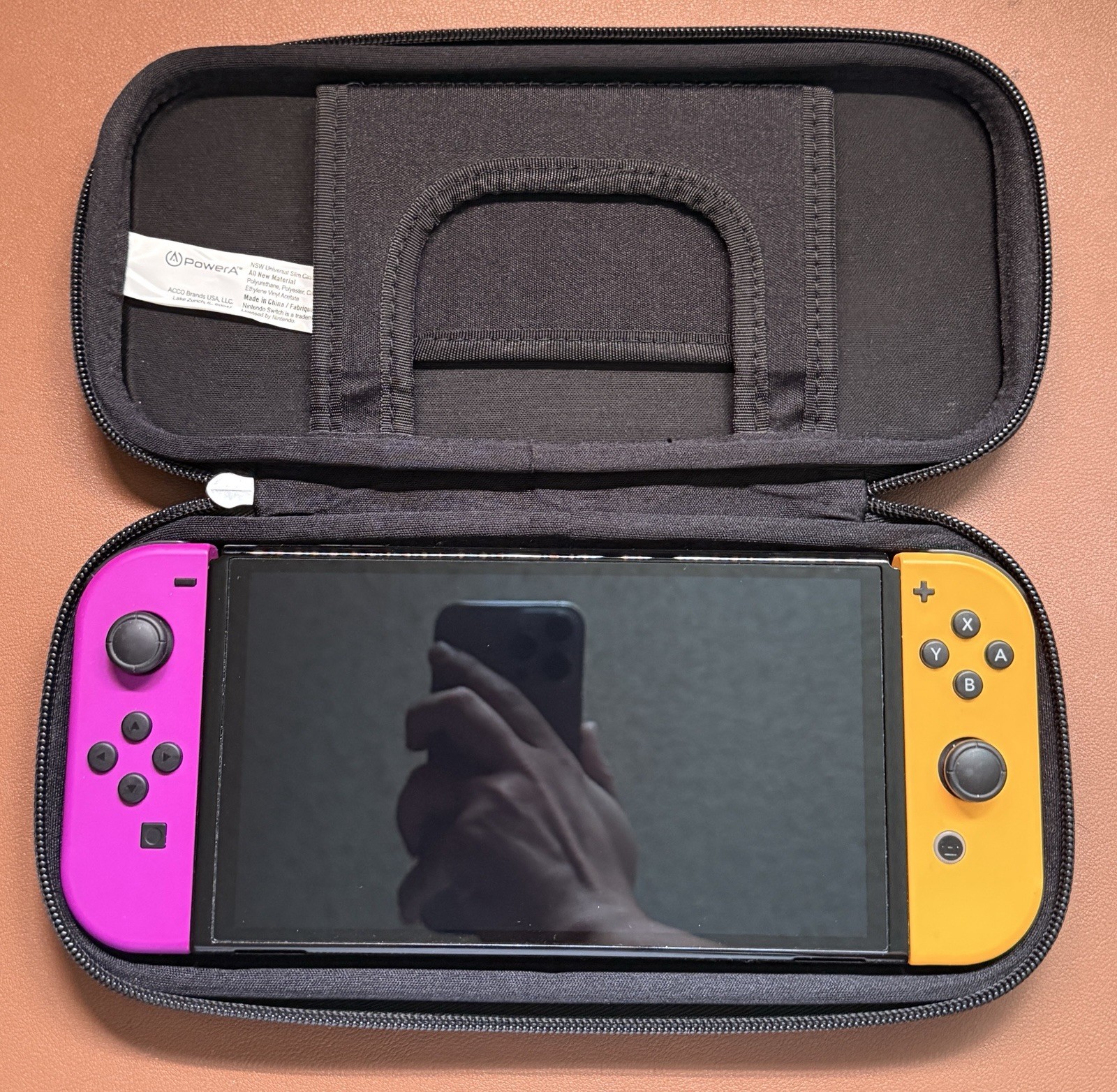 Nintendo Switch OLED Bundle Neon Purple Orange Joy-Con 512GB SD + Grip and Case