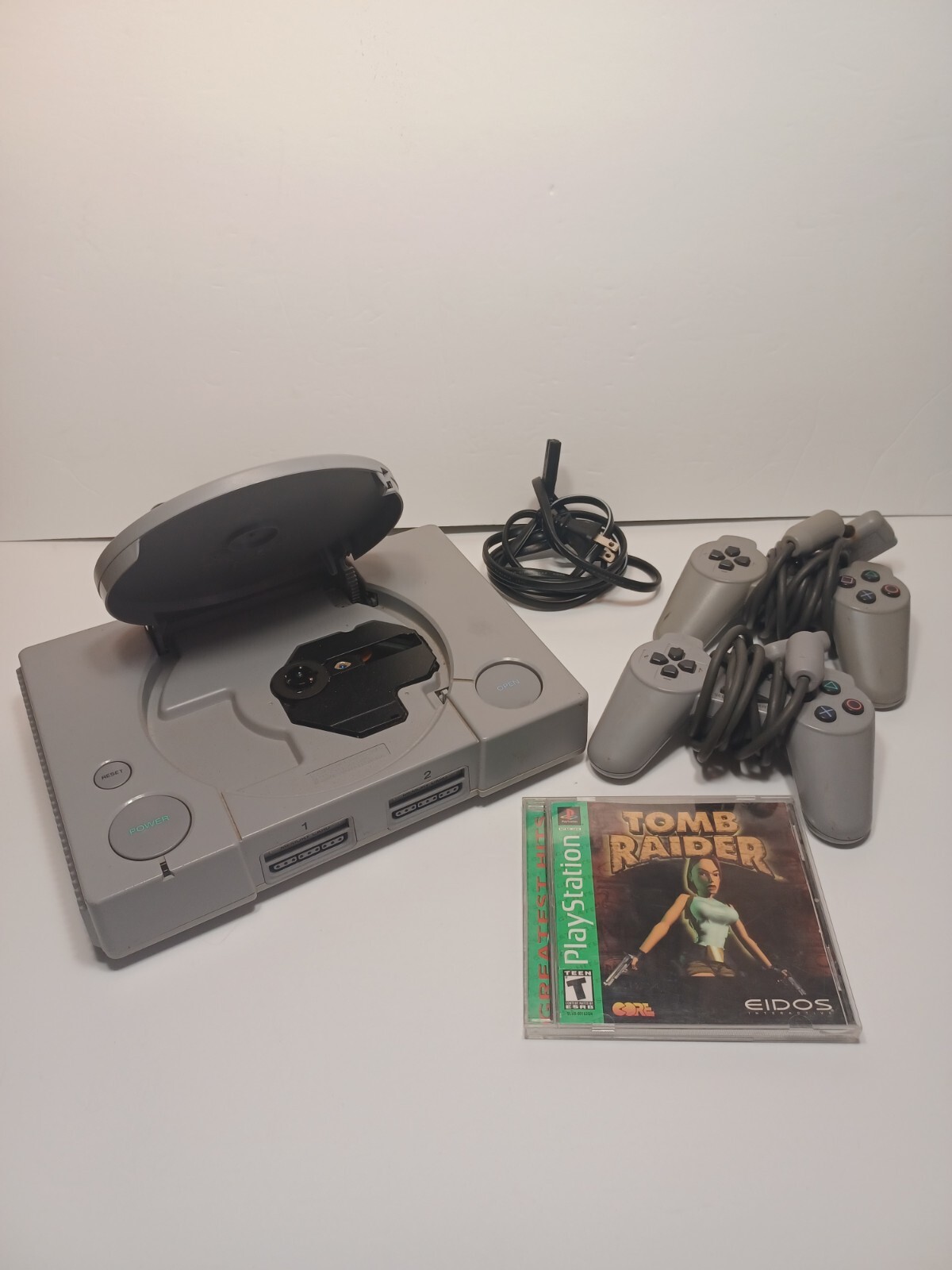 Sony PlayStation 1 Game Console Bundle W/Controllers, Cables, and Game READ