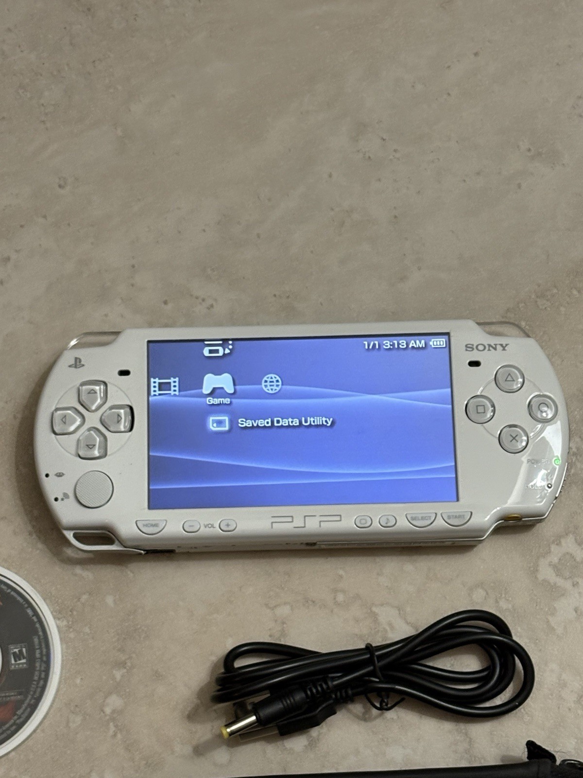 Sony PSP White Wi-Fi Handheld Console with Darth Vader Decal With God Of War UMD