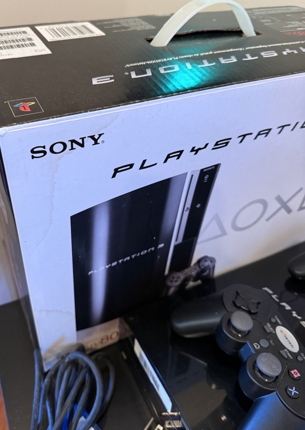 Sony PlayStation 3 PS3 Black 80GB Powers On-Shuts Off Org. Box, Controller -READ