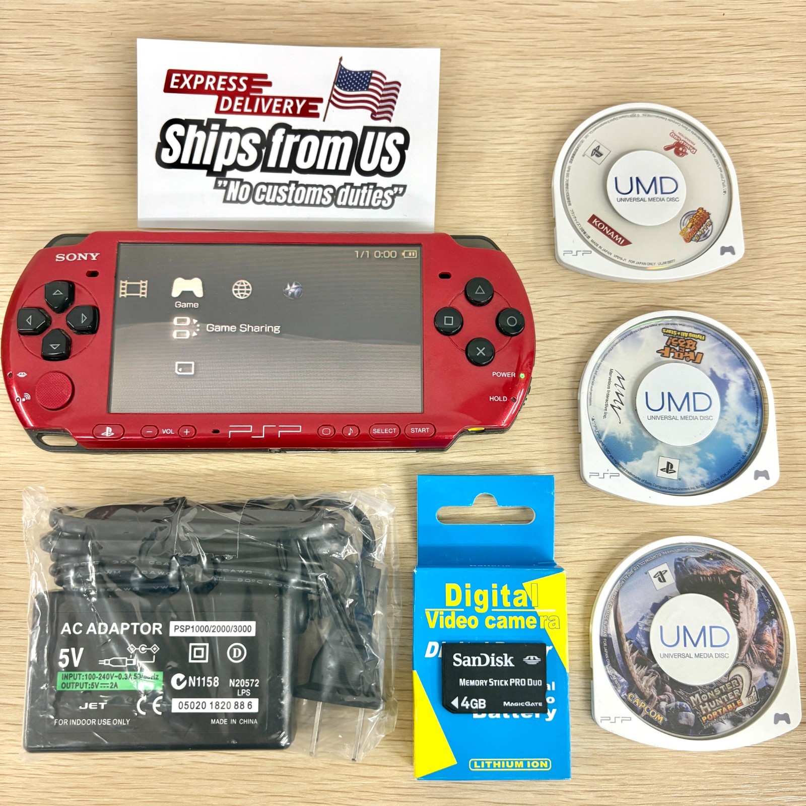 Sony PSP-3000 Console Select /Charger+newbattery+random3games+4G U.S Shipping