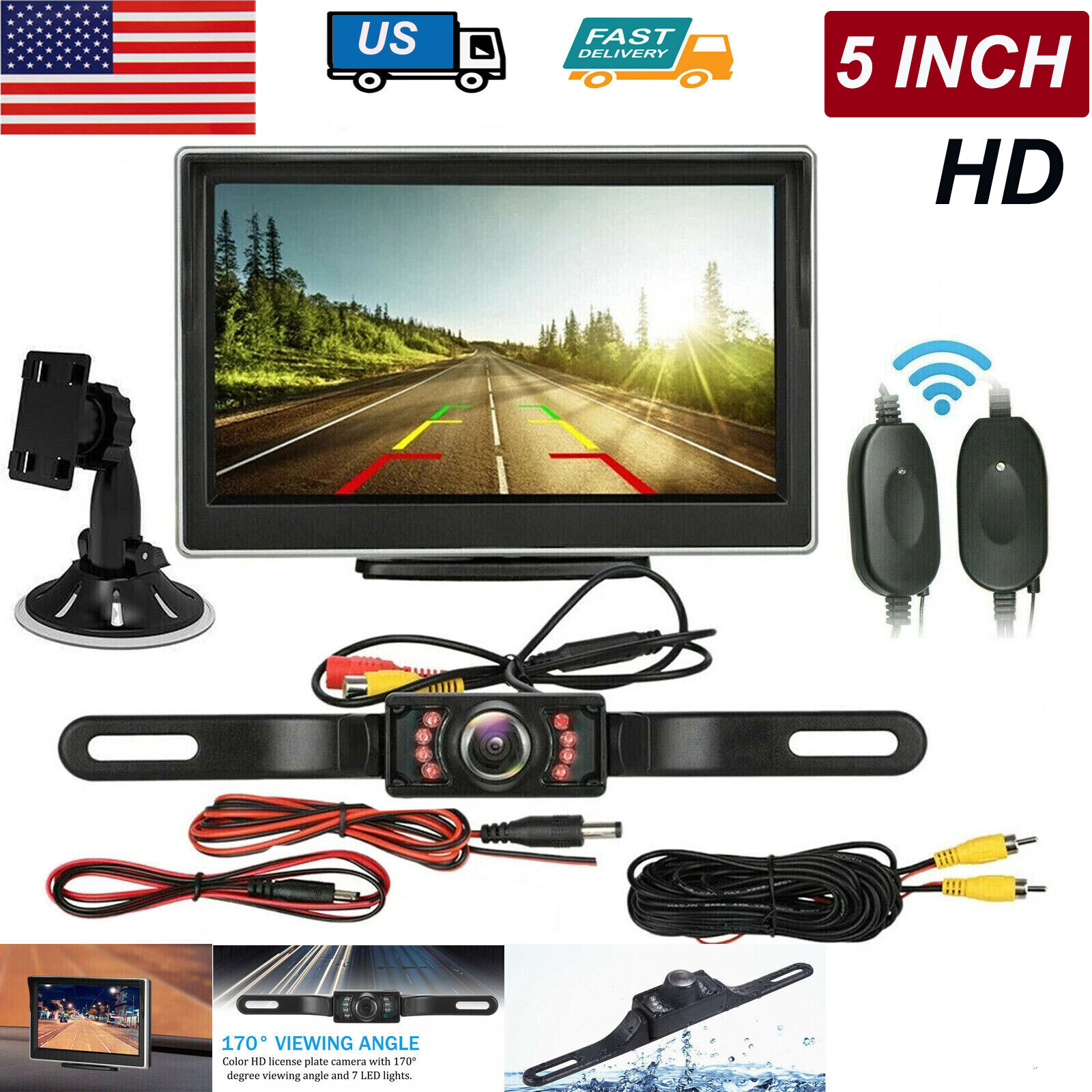 5″ Backup Camera Wireless Car Rear View HD Parking System Night Vision + Monitor