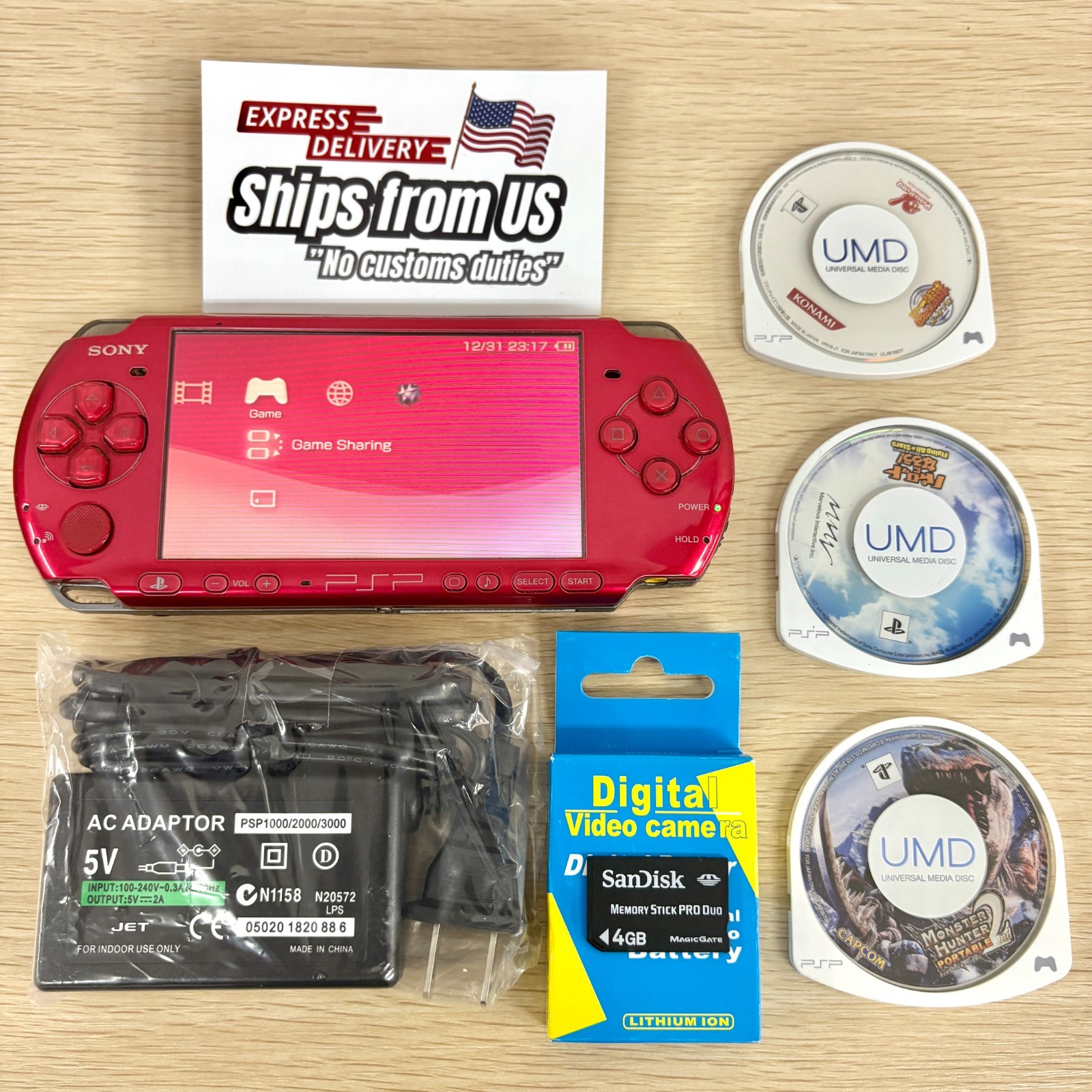 Sony PSP-3000 Console Select /Charger+newbattery+random3games+4G U.S Shipping